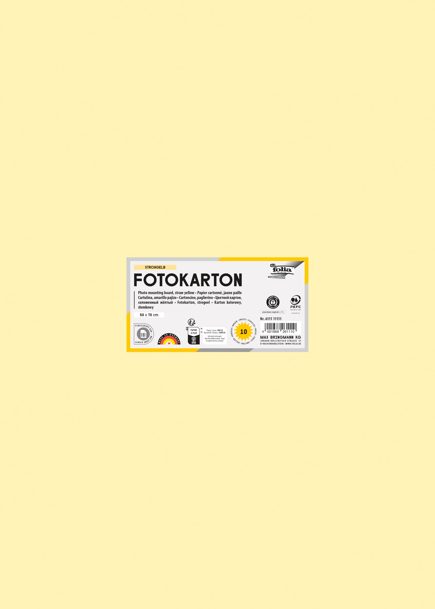 Fotokarton, Strohgelb, 50 x 70 cm, 300 g/m², 50 Bogen
