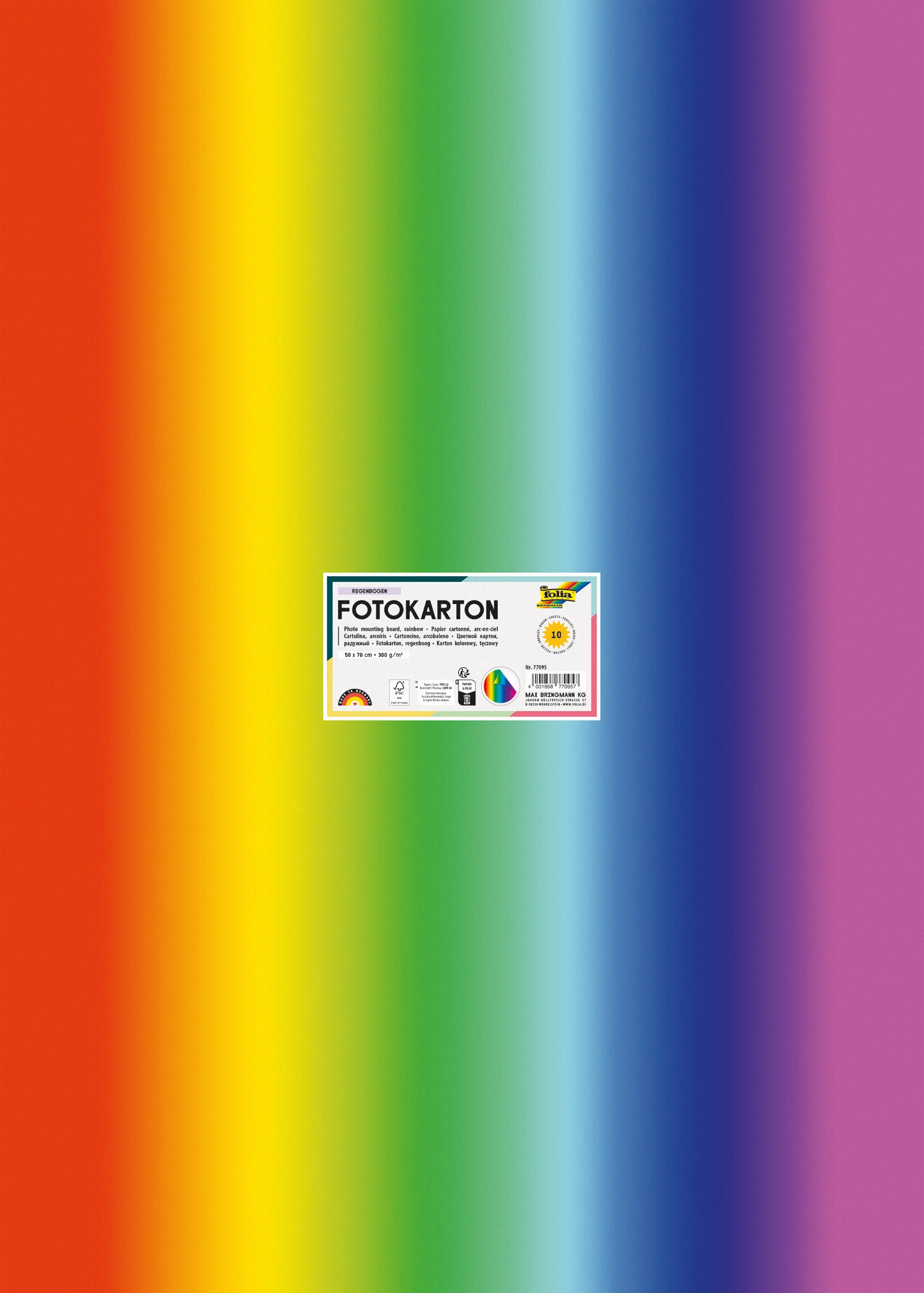 Photo Mounting Board, Rainbow, 50 x 70 cm, 300 g/m², 10 sheets