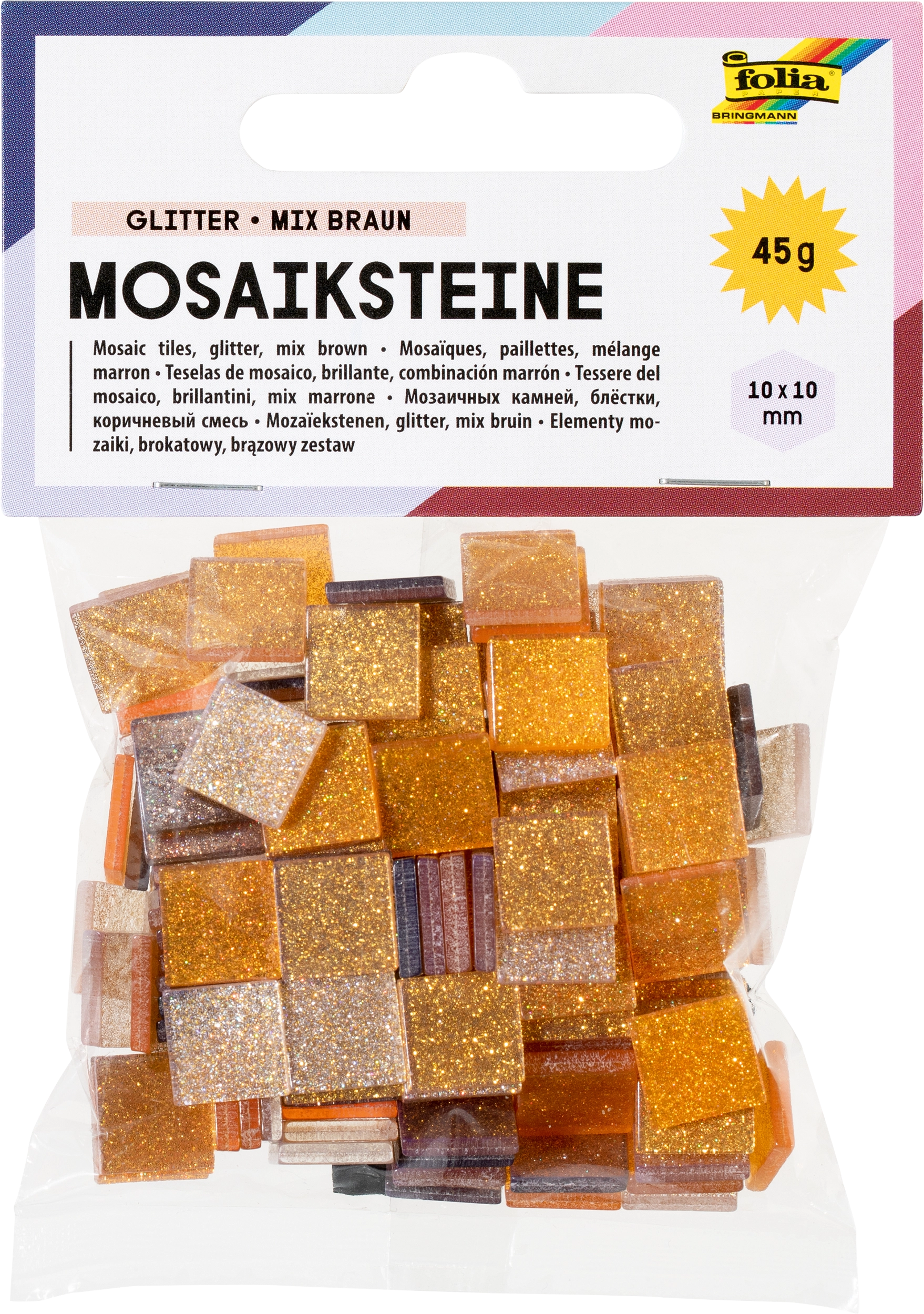 Resin-Mosaiksteine, Glitter, Mix Braun, 10 x 10 mm, 190 Stück