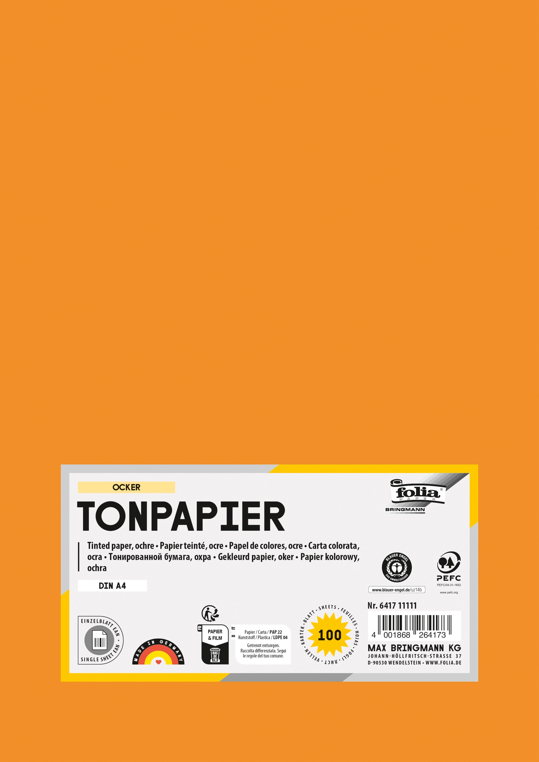 Tonpapier , Ocker, DIN A4, 130 g/m², 100 Blatt, ja