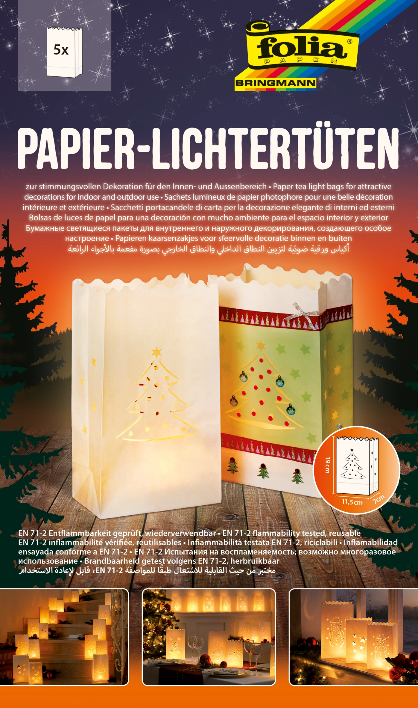 Papier Lichttüten Sets, Weihnachtsbaum, S, 19,0 x 11,5 cm, 5 Stück