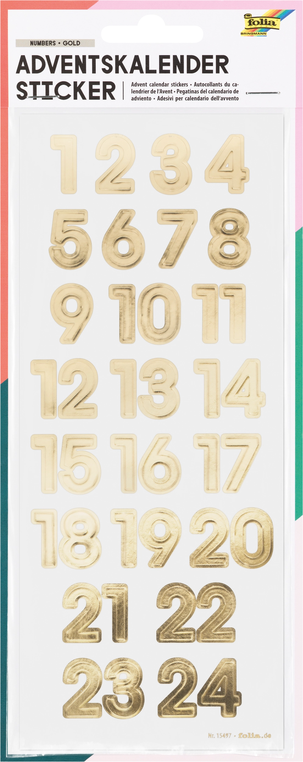 Advent Calendar Stickers, Numbers Gold, 24 stickers, 1 sheet