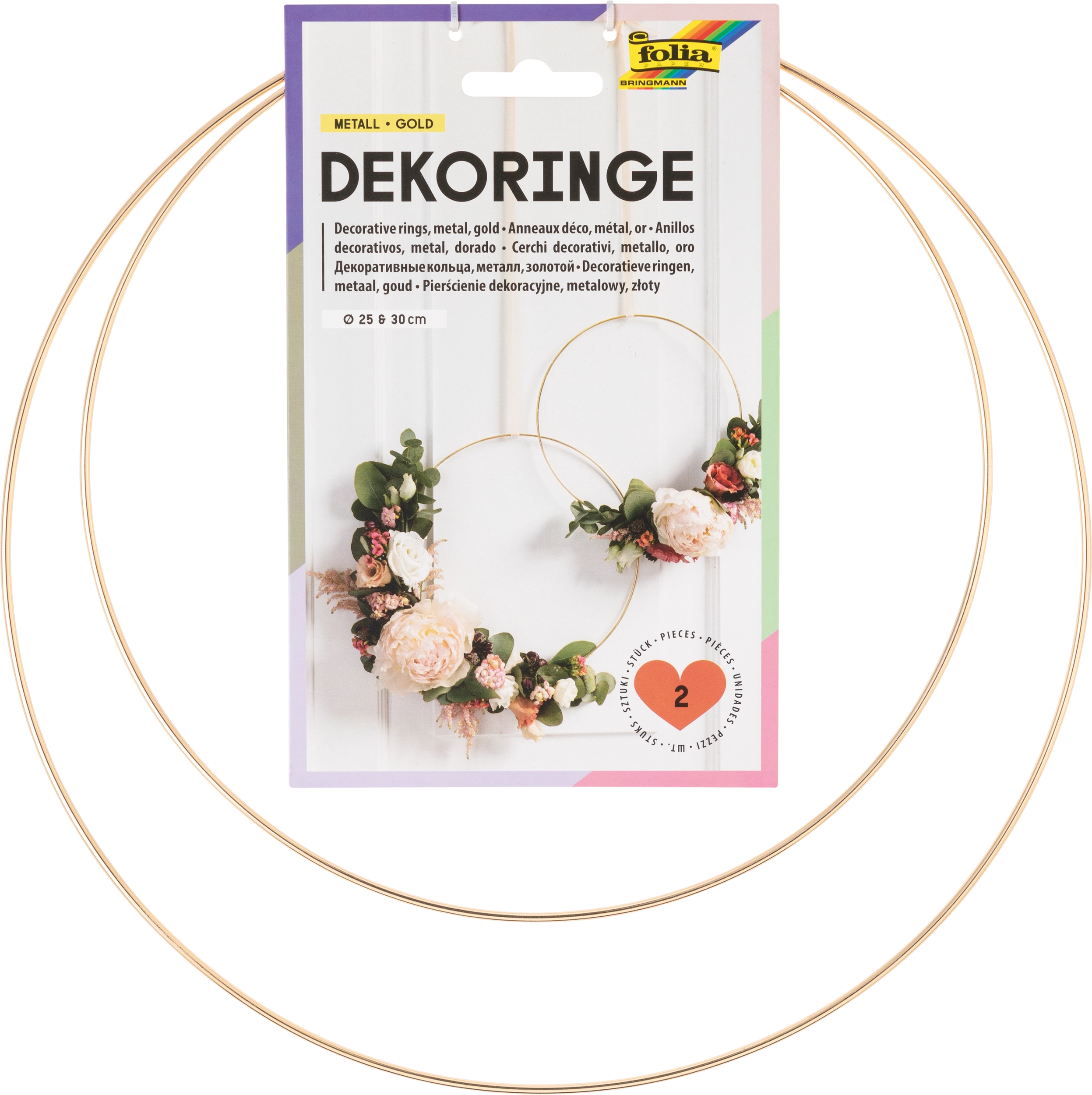 Deko-Ringe, Metall, Gold, Ø 25 cm, Ø  30 cm, Ø 25 cm, Ø 30 cm, 2 Stück