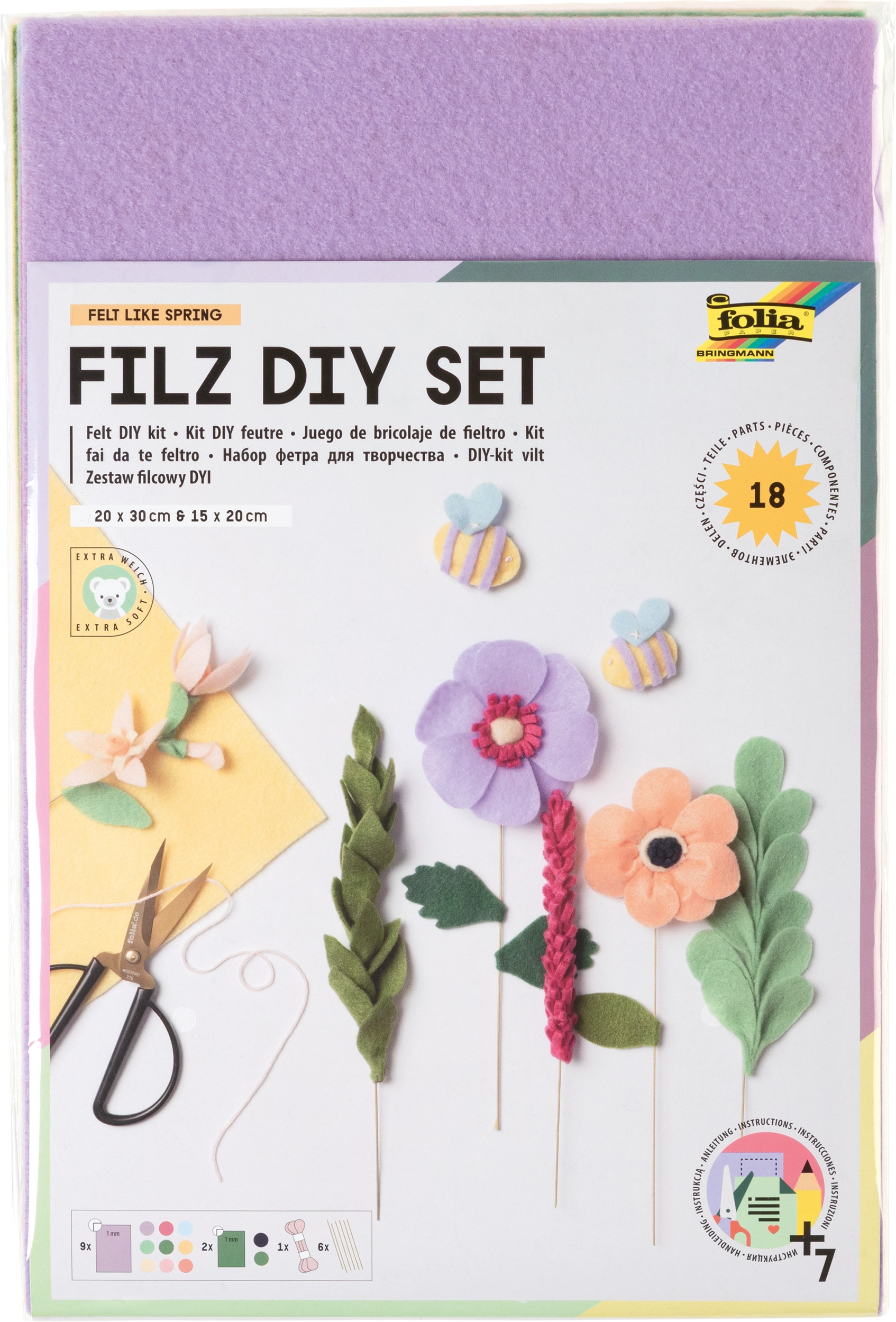 Filz DIY Set, Felt Like Spring, 20 x 30 cm, 15 x 20 cm, 18 Teile