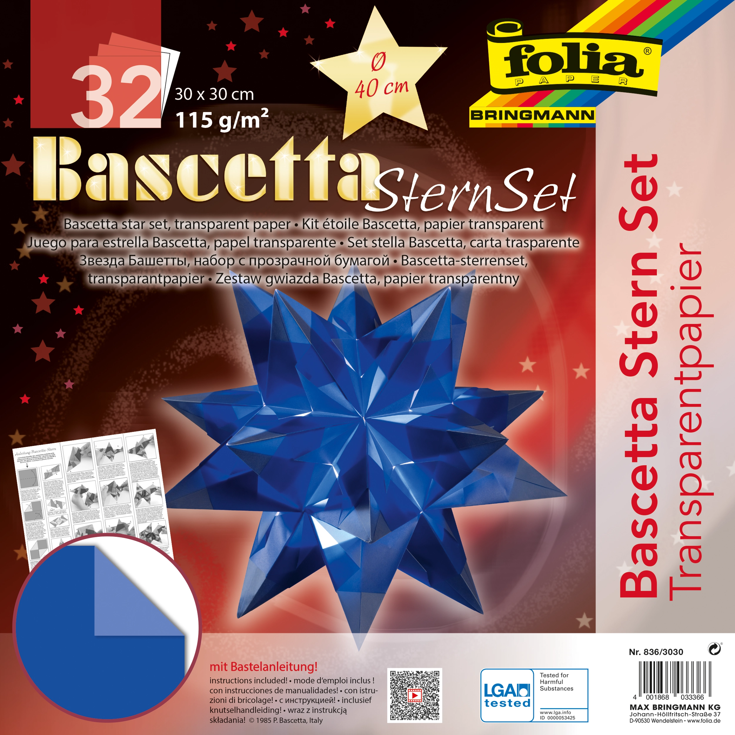 Bascetta Stern, Transparent, Blau, 30 x 30 cm, Ø 30 cm