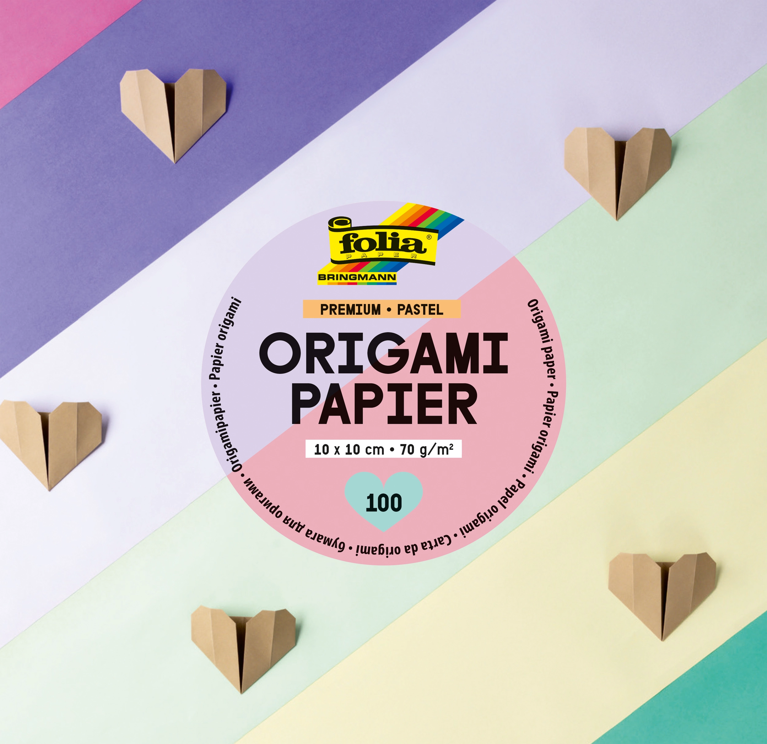 Origamipapier, Premium, Pastell, 10 x 10 cm, 70 g/m², 100 Blatt