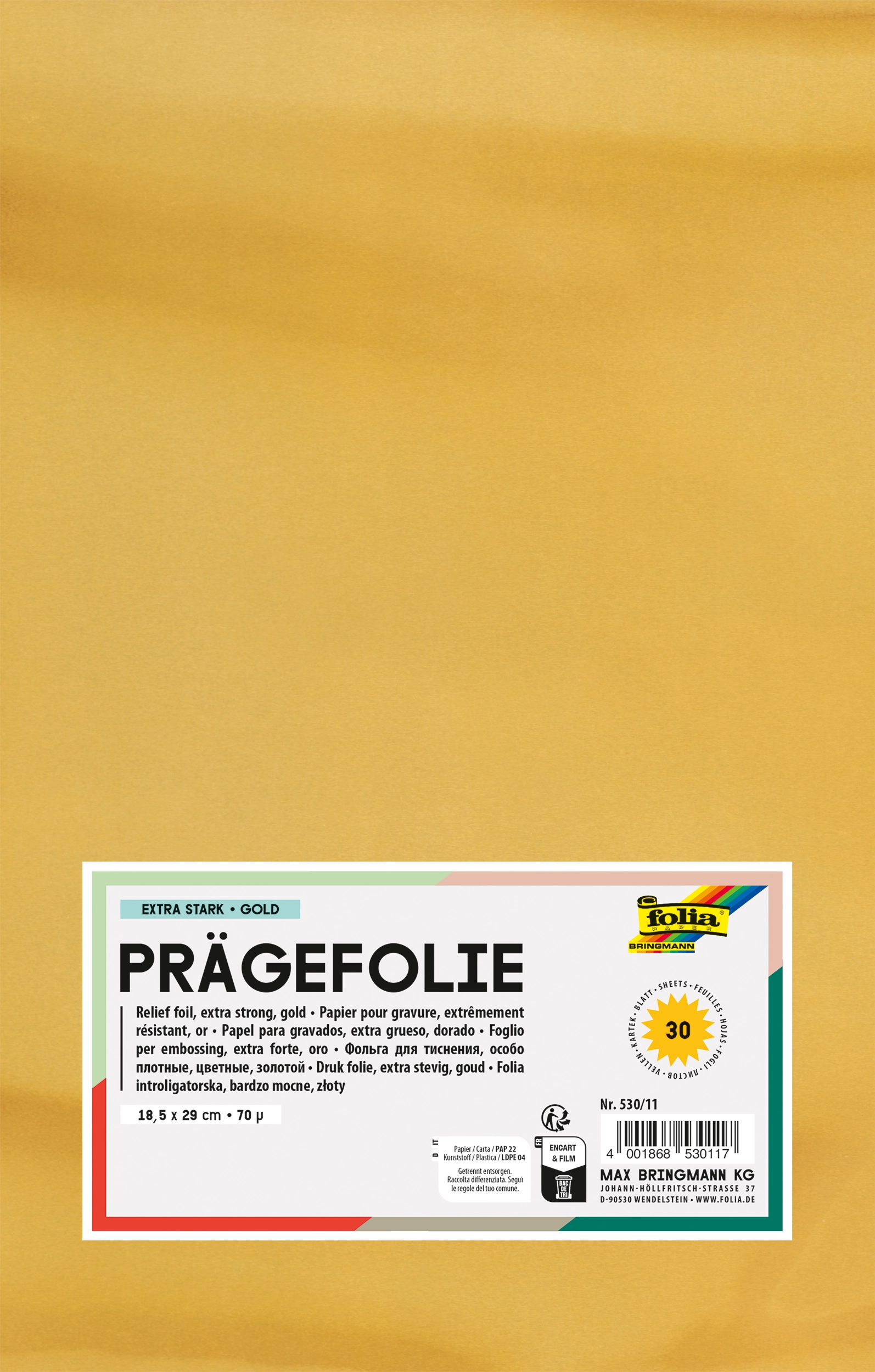 DIY Alu Prägefolie, Gold / Gold, Extra Stark, 18,5 x 29 cm, 30 Blatt, 1 Pack