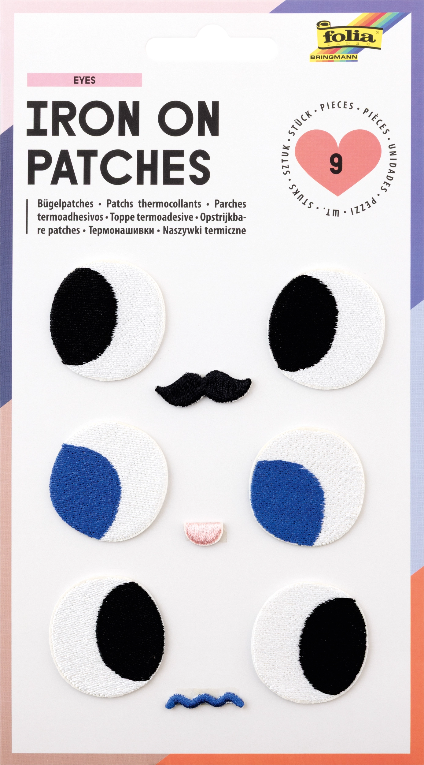 Bügelpatches, Eyes, 9 Stück