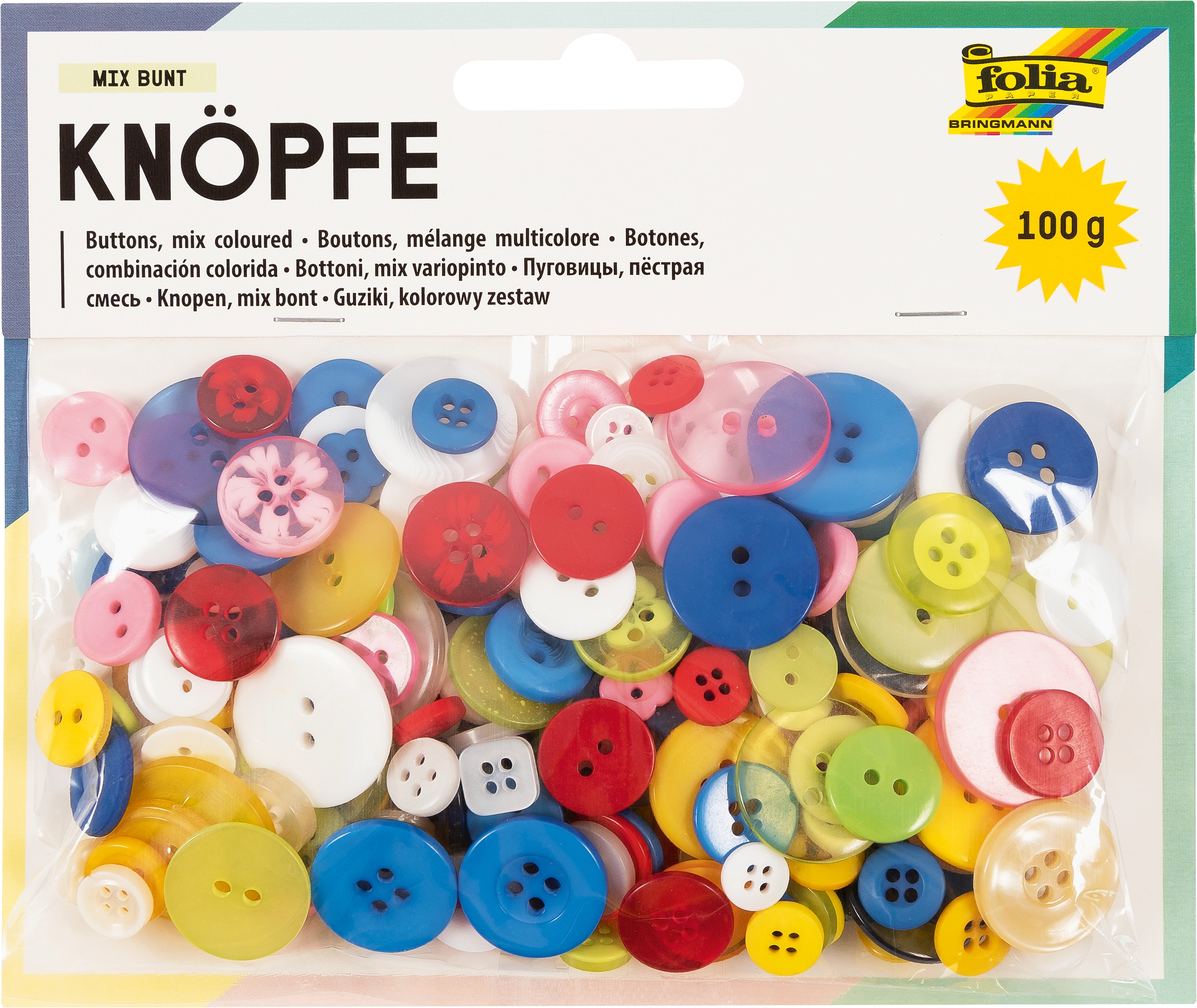 Buttons, Mix Coloured, 100 g