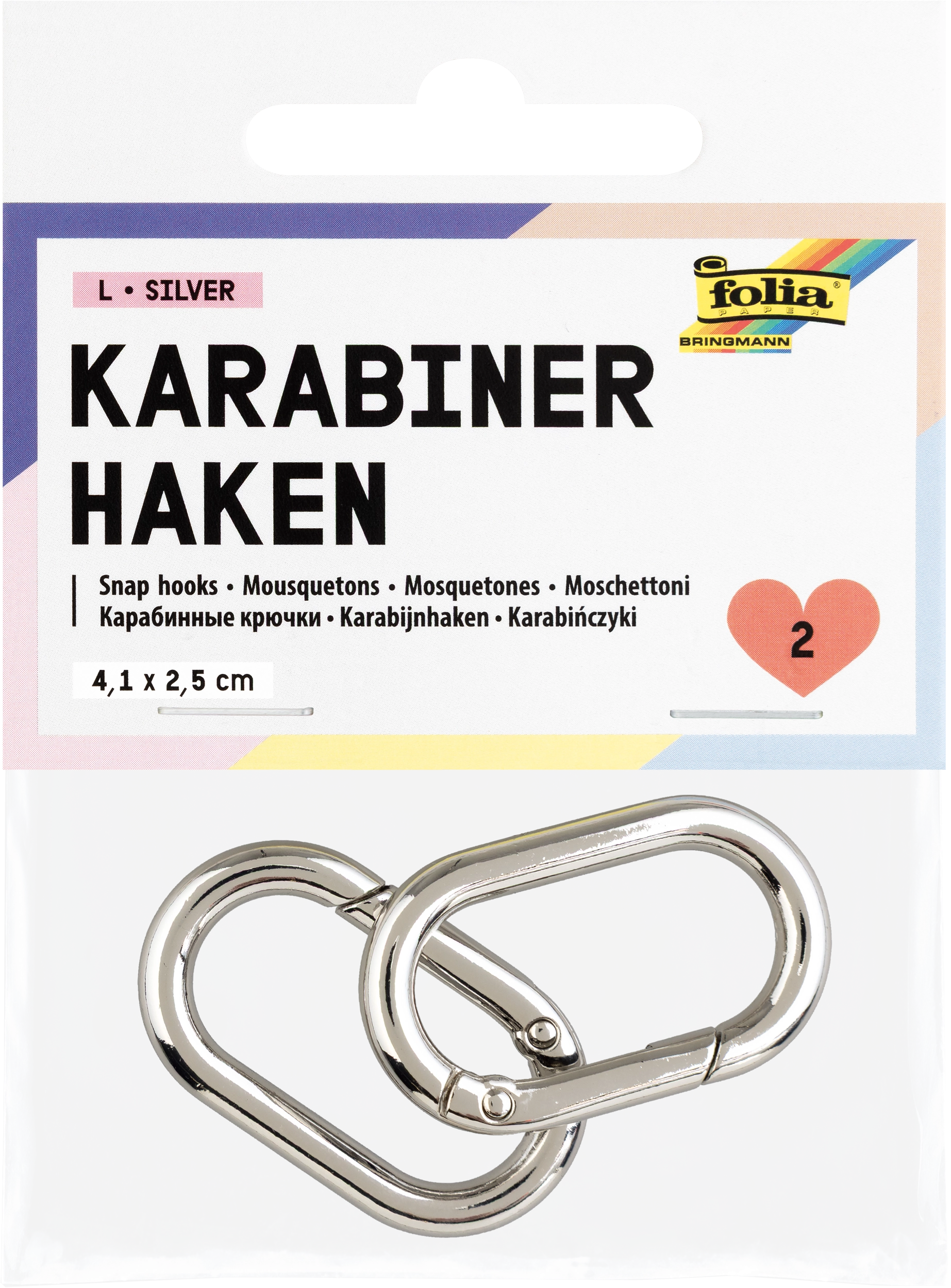 Karabinerhaken, L, Silber, 2 Stück