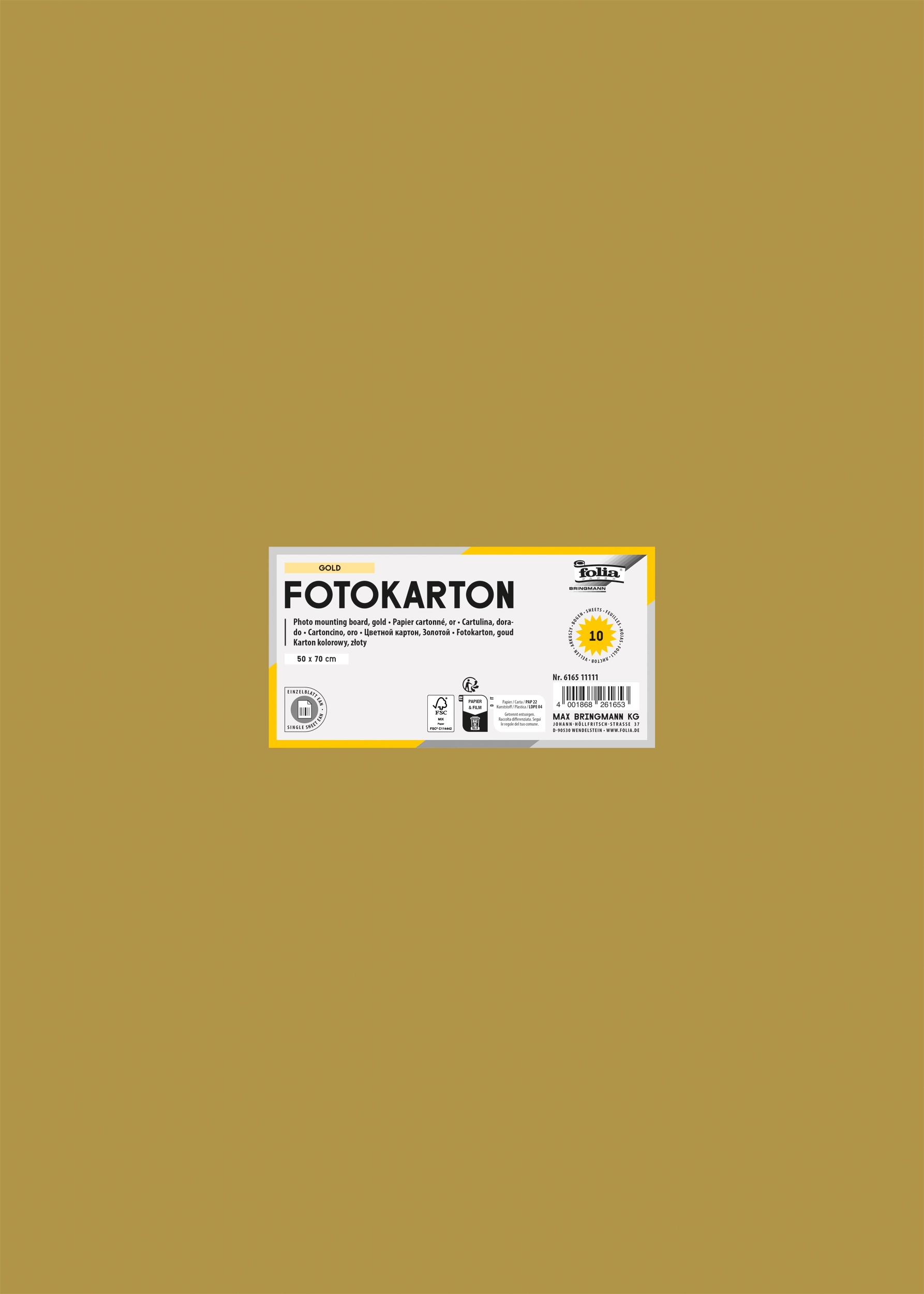 Fotokarton, Gold, 50 x 70 cm, 300 g/m², 10 Bogen