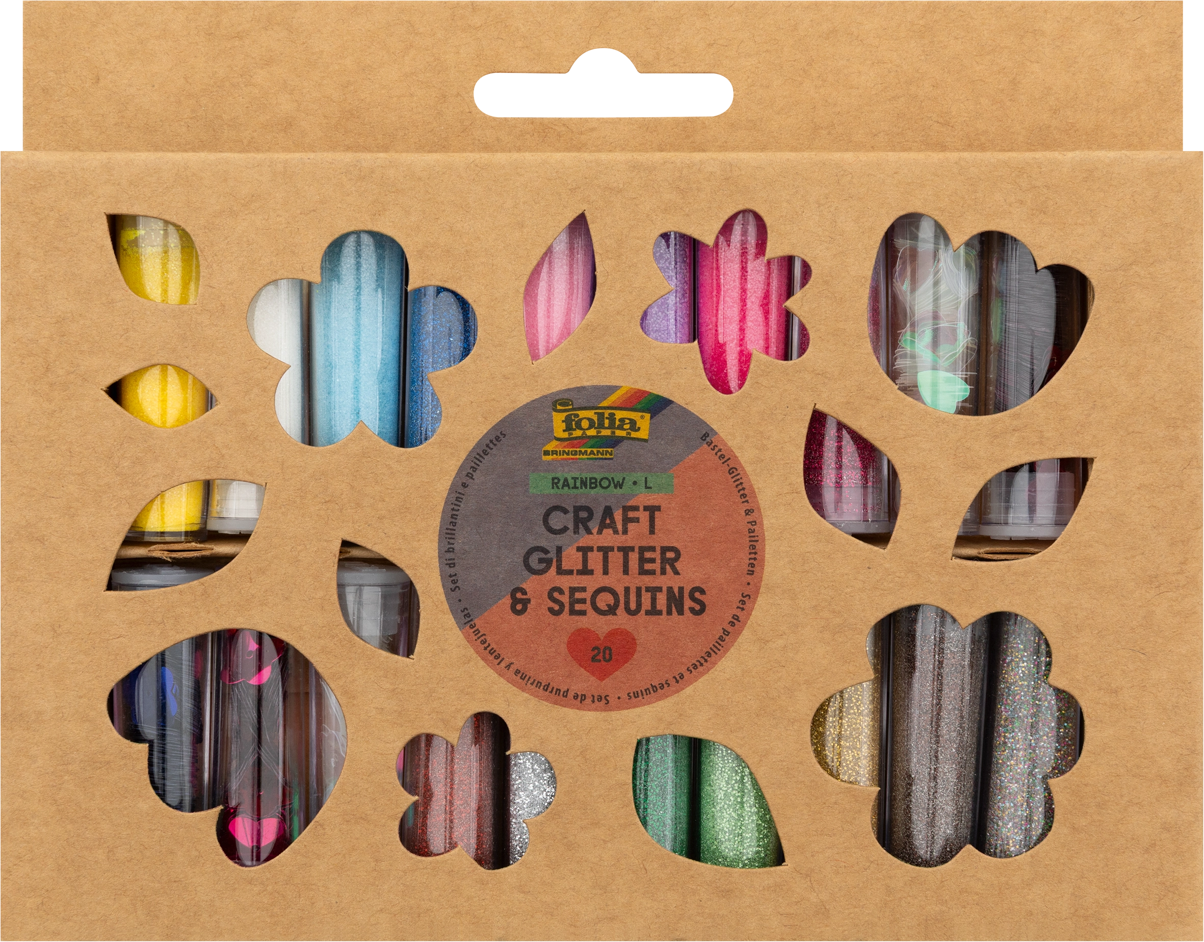 Bastel-Glitter & Pailletten, Regenbogen, L, 20 Dosen