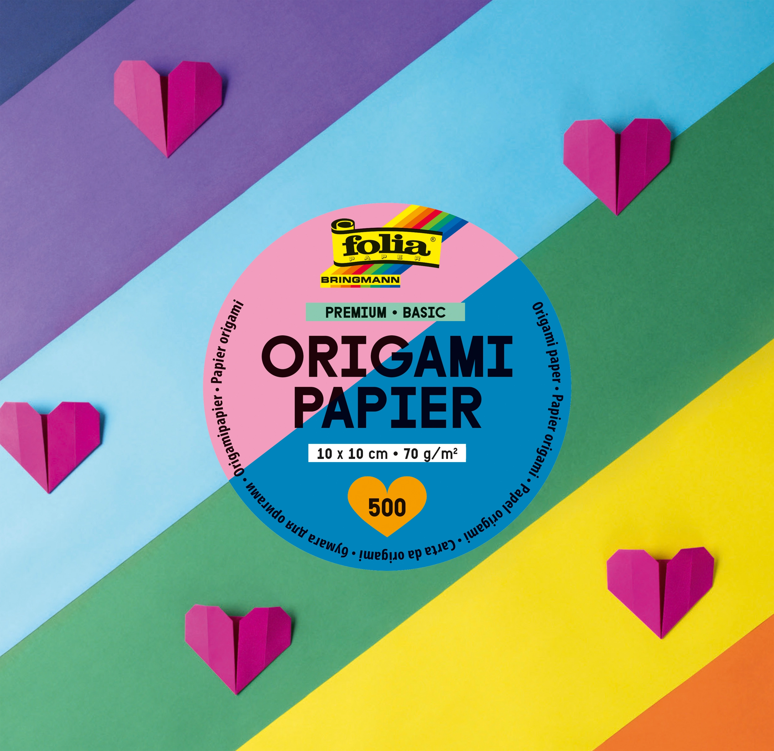 Origami Paper, Premium, Basic, 10 x 10 cm, 70 g/m², 500 sheets