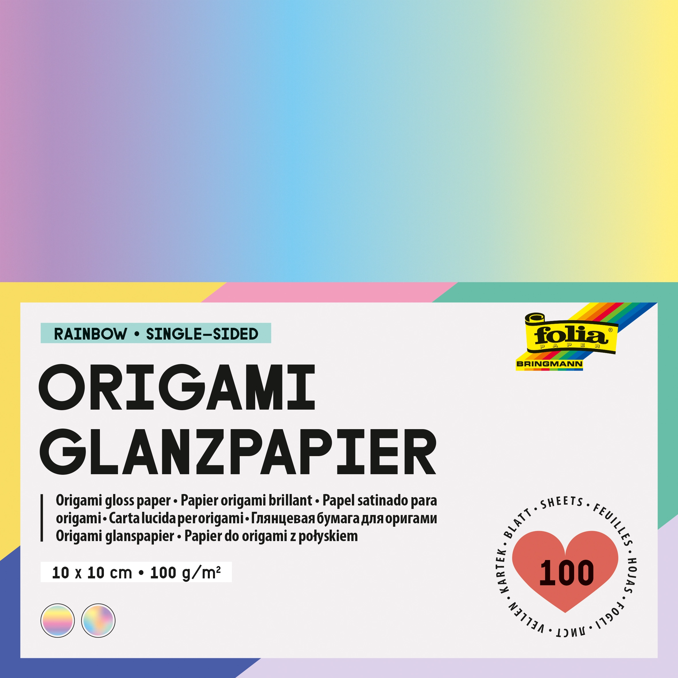 Origami paper, Rainbow, 10 x 10 cm, 100 g/m², 100 sheets