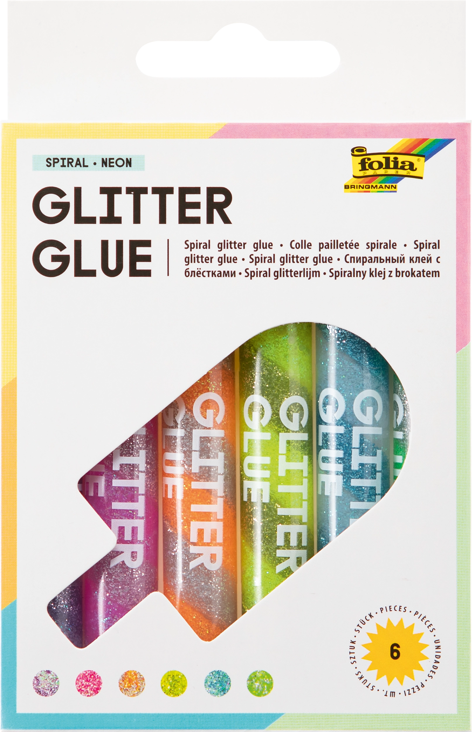 Glitter Glue, Spiral Neon, 6 Stifte