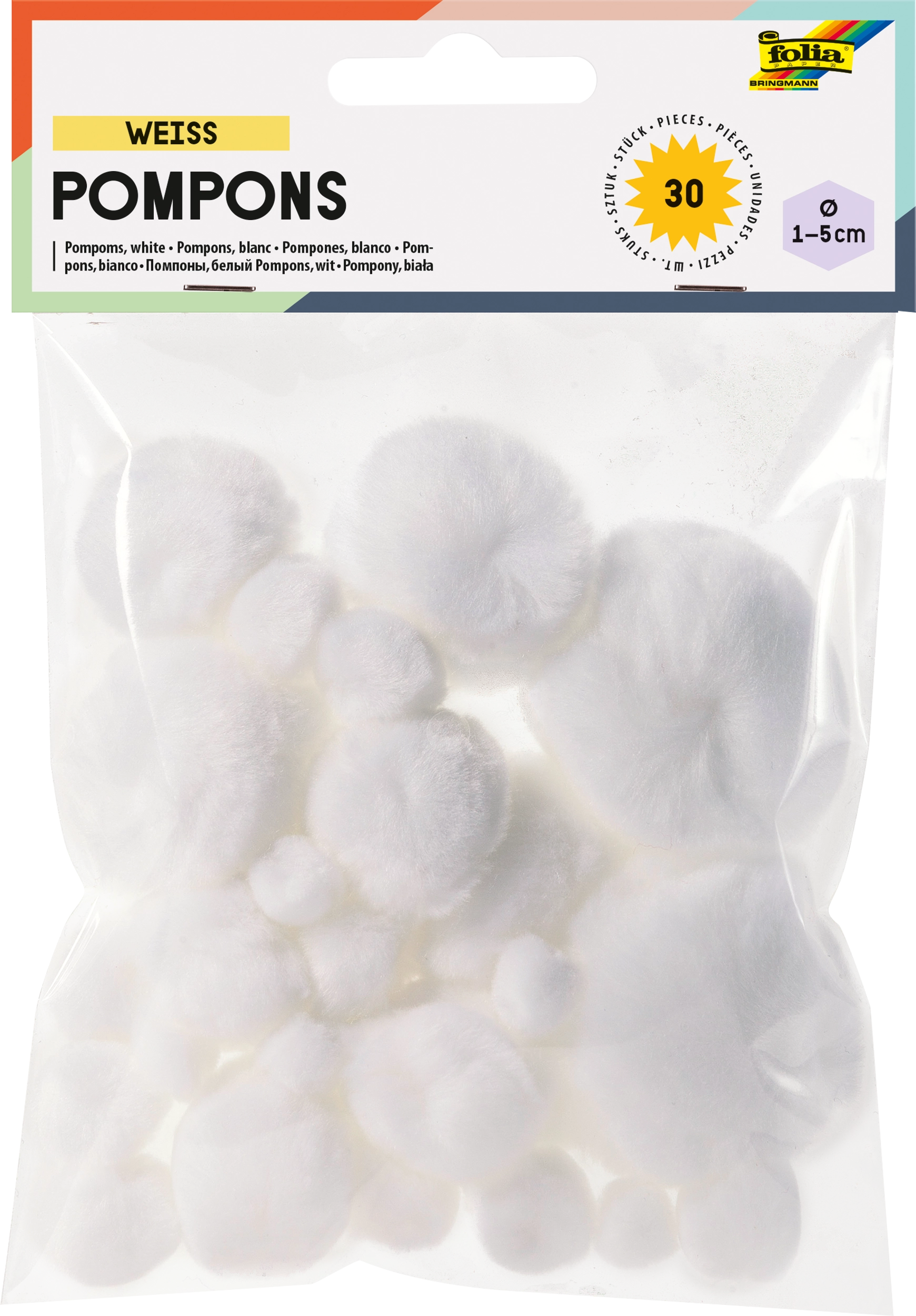 Pompons, Weiß, Ø 1 - 5 cm, 30 Stück