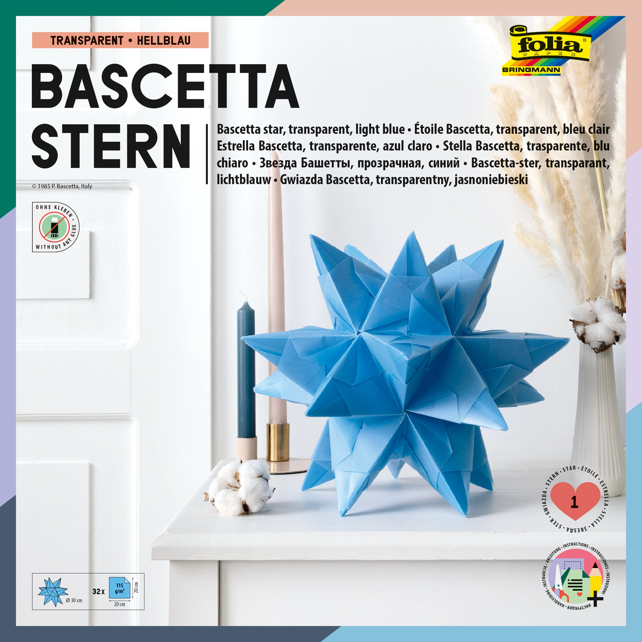 Bascetta Stern, Transparent, Hellblau, 20 x 20 cm, Ø 20 cm