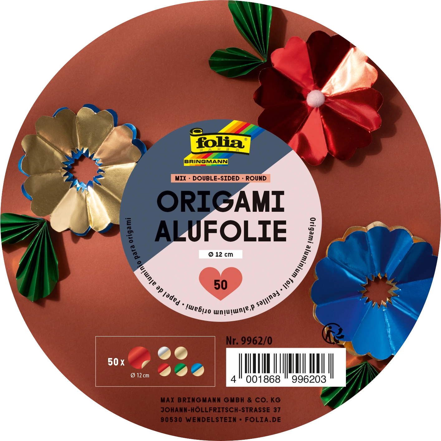 Origami Aluminium Foil, Mix, Double-Sided, Round, 50 sheets