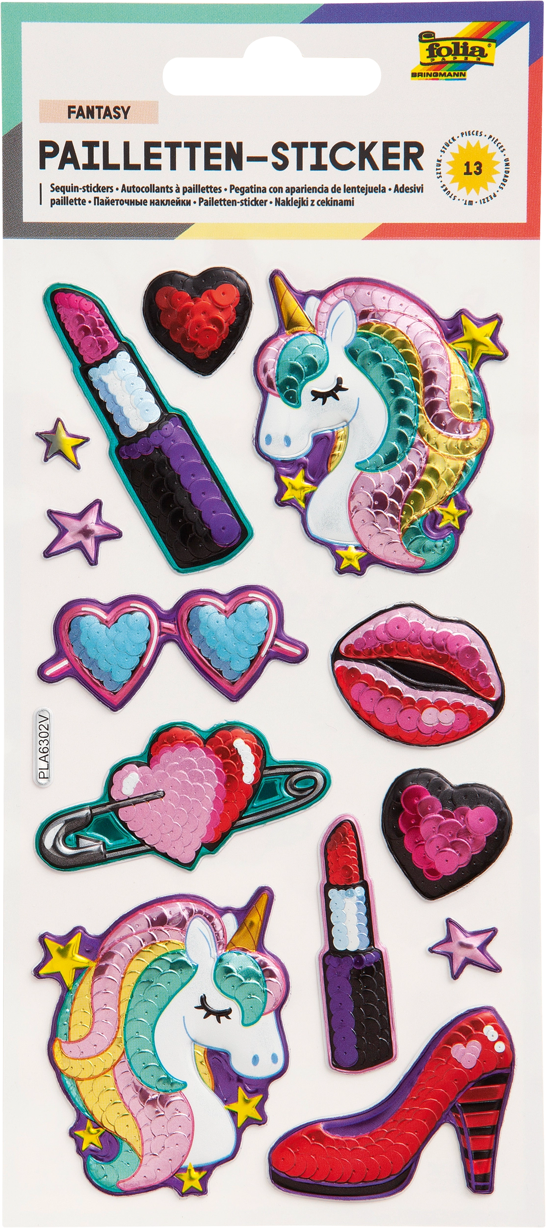Pailletten-Sticker, Fanatasie, 13 Sticker, 1 Blatt