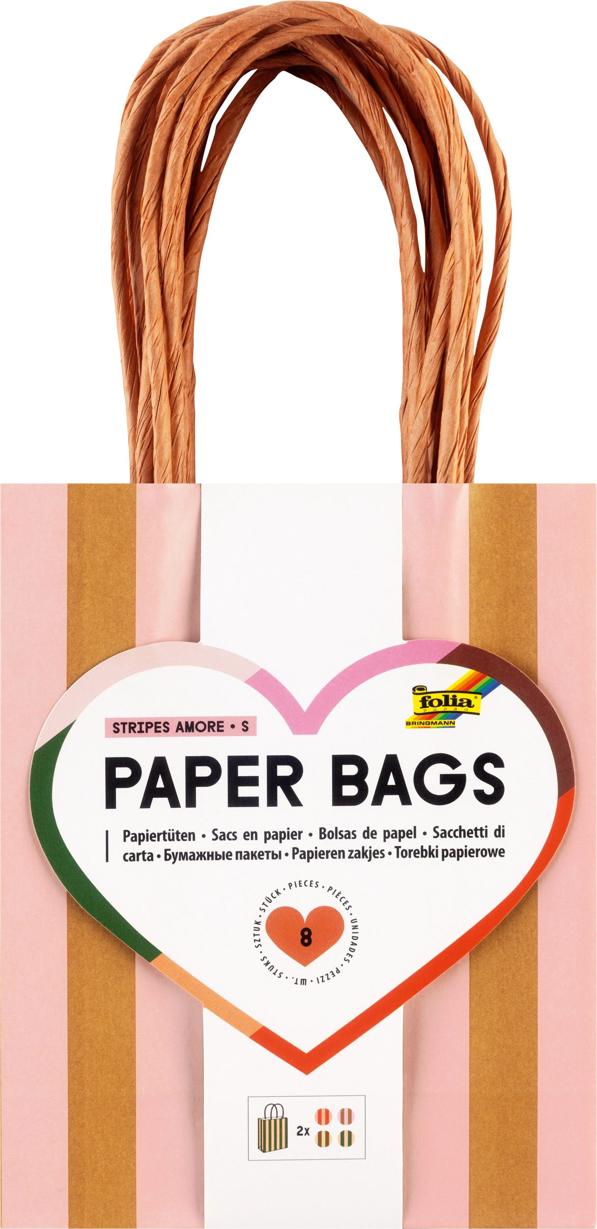 Paper Bags, Stripes, Amore, S, 110 g/m², 8 pieces