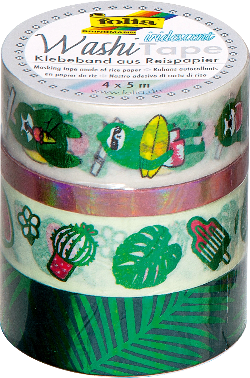 Washi Tape, Hotfoil Irisierend Grün, 4x 5 m, 4 Rollen