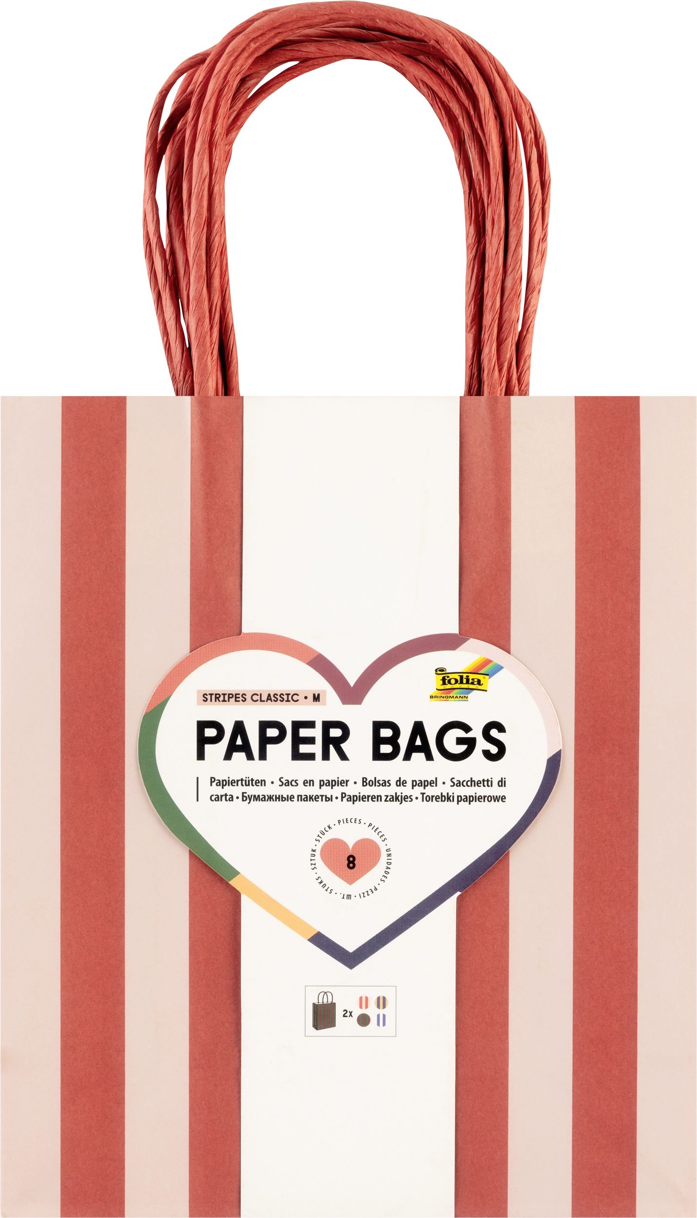 Paper Bags, Stripes, Classic, M, 110 g/m², 8 pieces