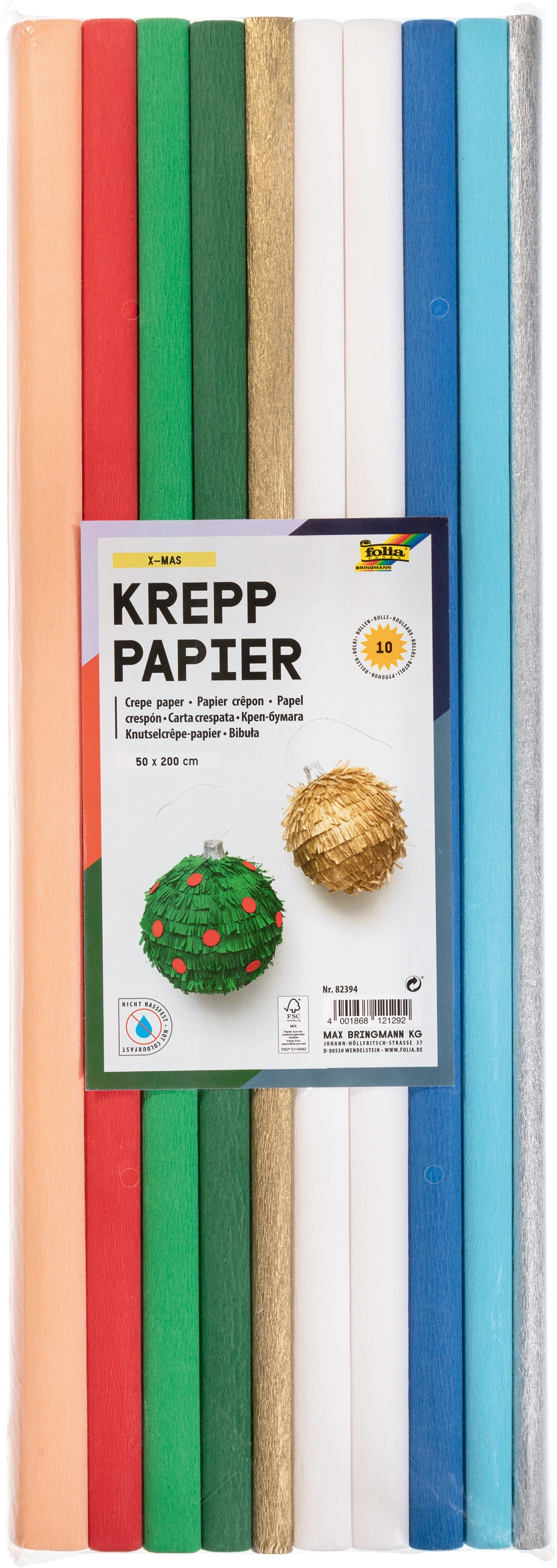 Crepe Paper, X-Mas, 50 x 200 cm, 32 g/m², 10 rolls