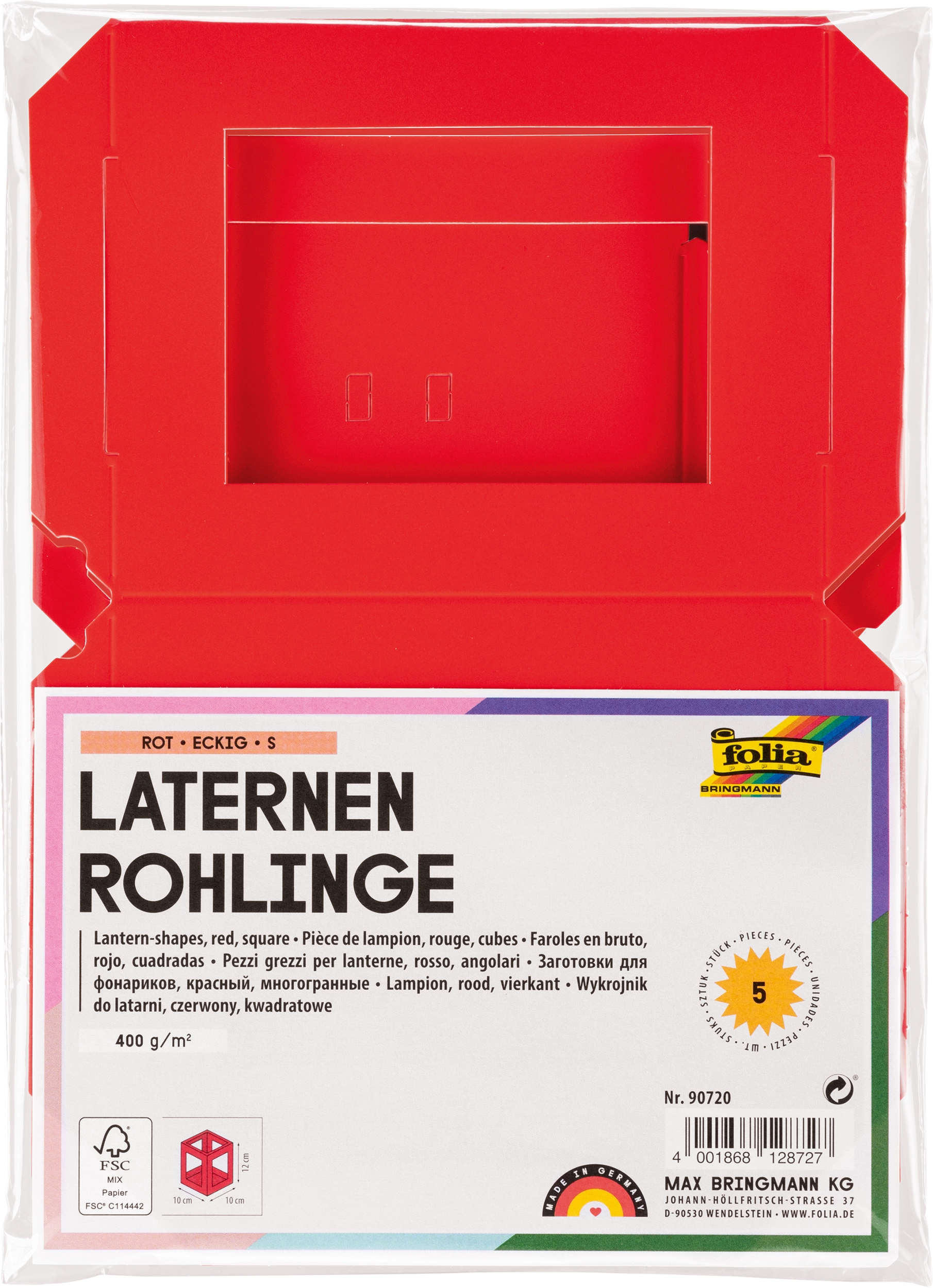 Laternen-Rohlinge, Eckig, Rot, S, 400 g/m², 5 Stück