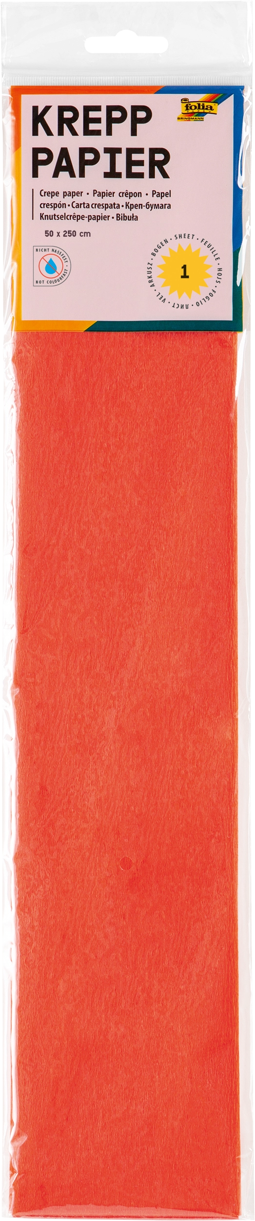 Crepe Paper, Orange, 50 x 250 cm, 32 g/m², 10 folded sheets