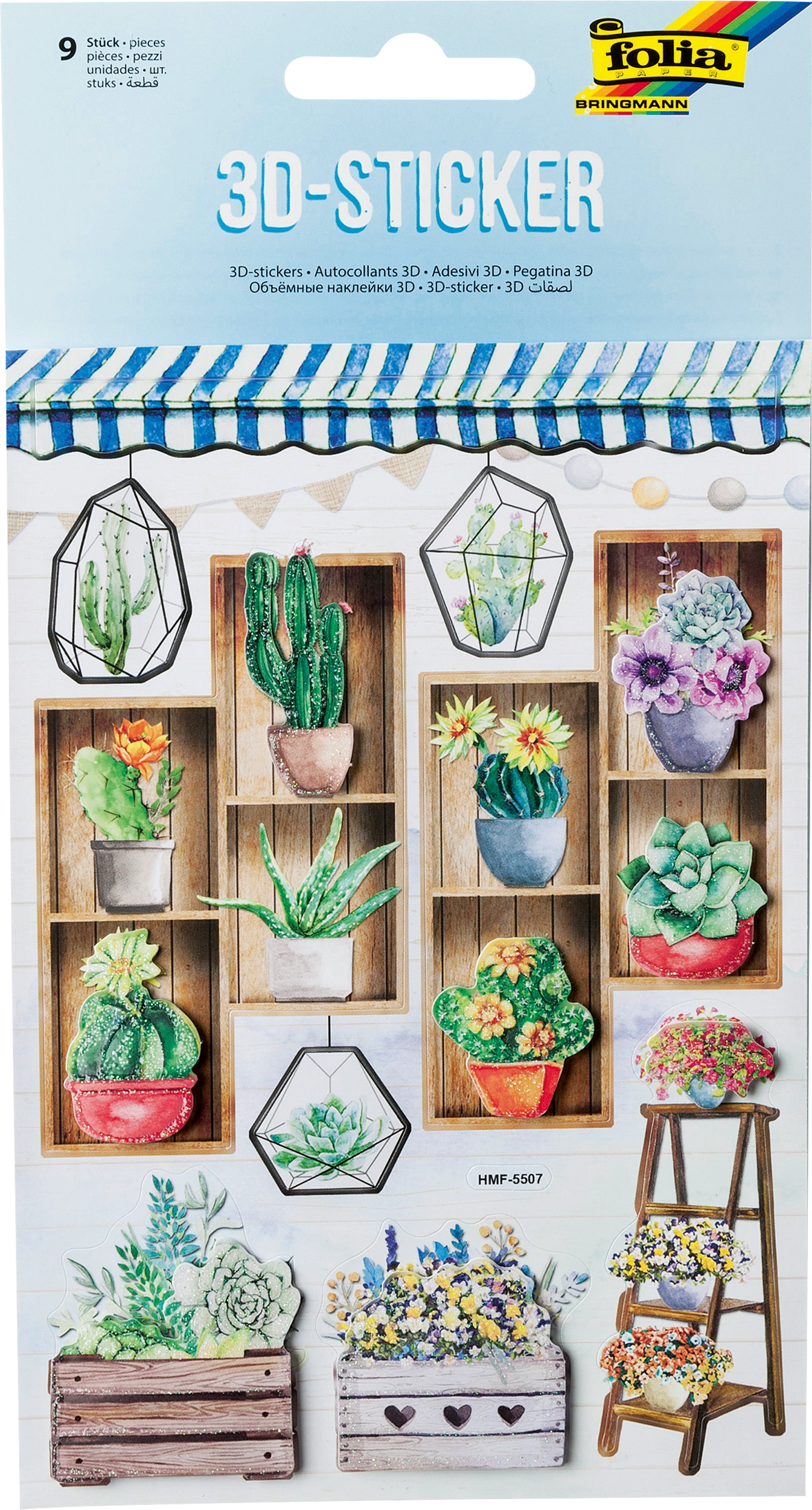 3D Stickers, Urban Gardening, 9 stickers, 1 sheet