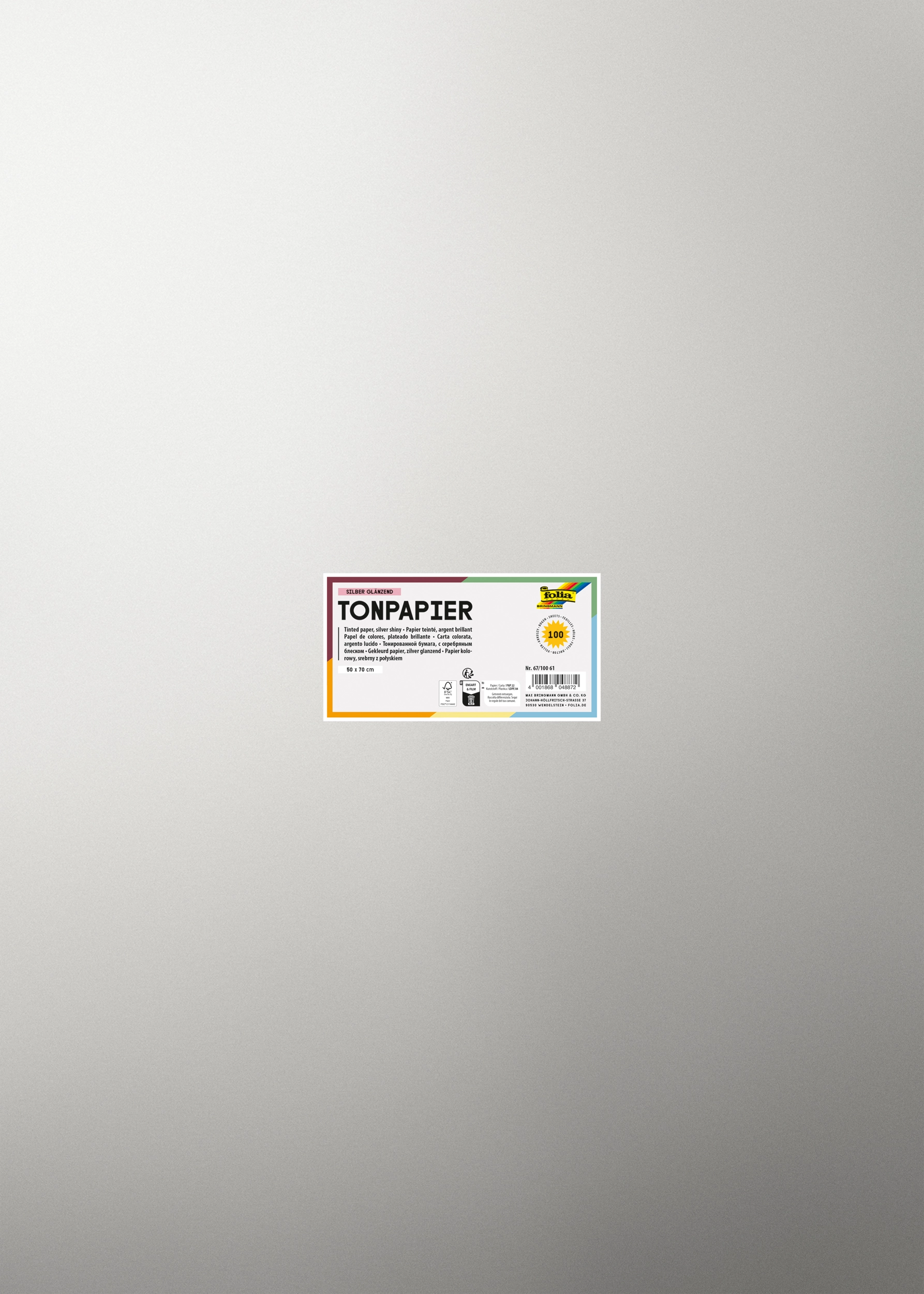 Tonkarton, Silber Glänzend, 50 x 70 cm, 130 g/m², 100 Blatt