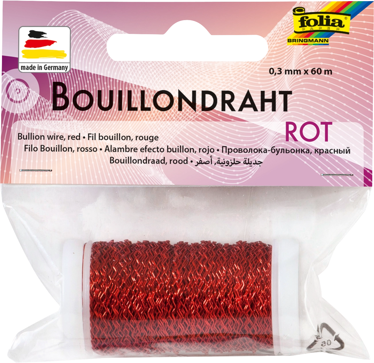 Bouillondraht, Rot, Ø 0,3 mm x 60 m, 1 Spule