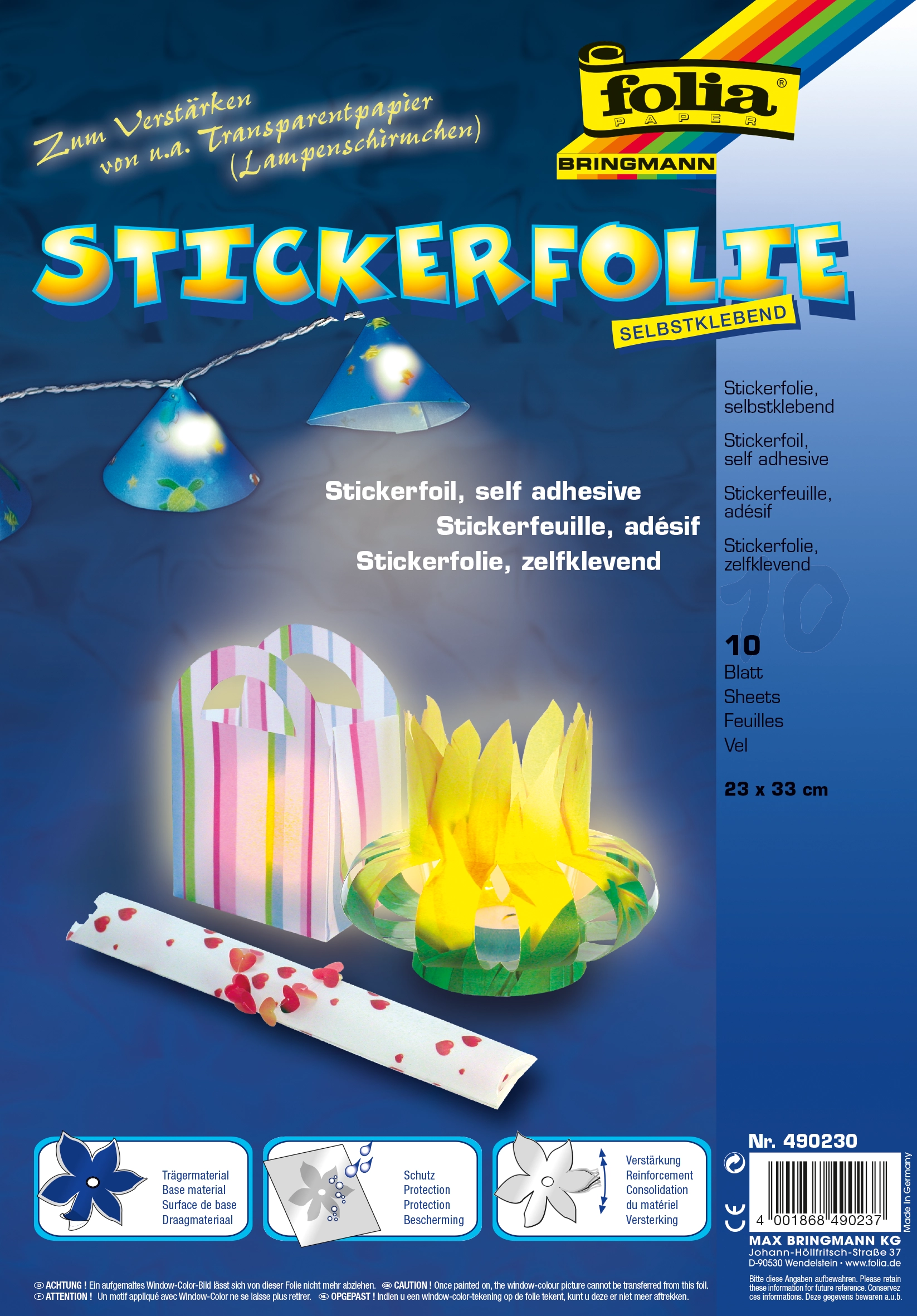 Stickerfolie, Farblos, Transparent, Selbstklebend, 23 x 33 cm, 10 Blatt, 1 Pack