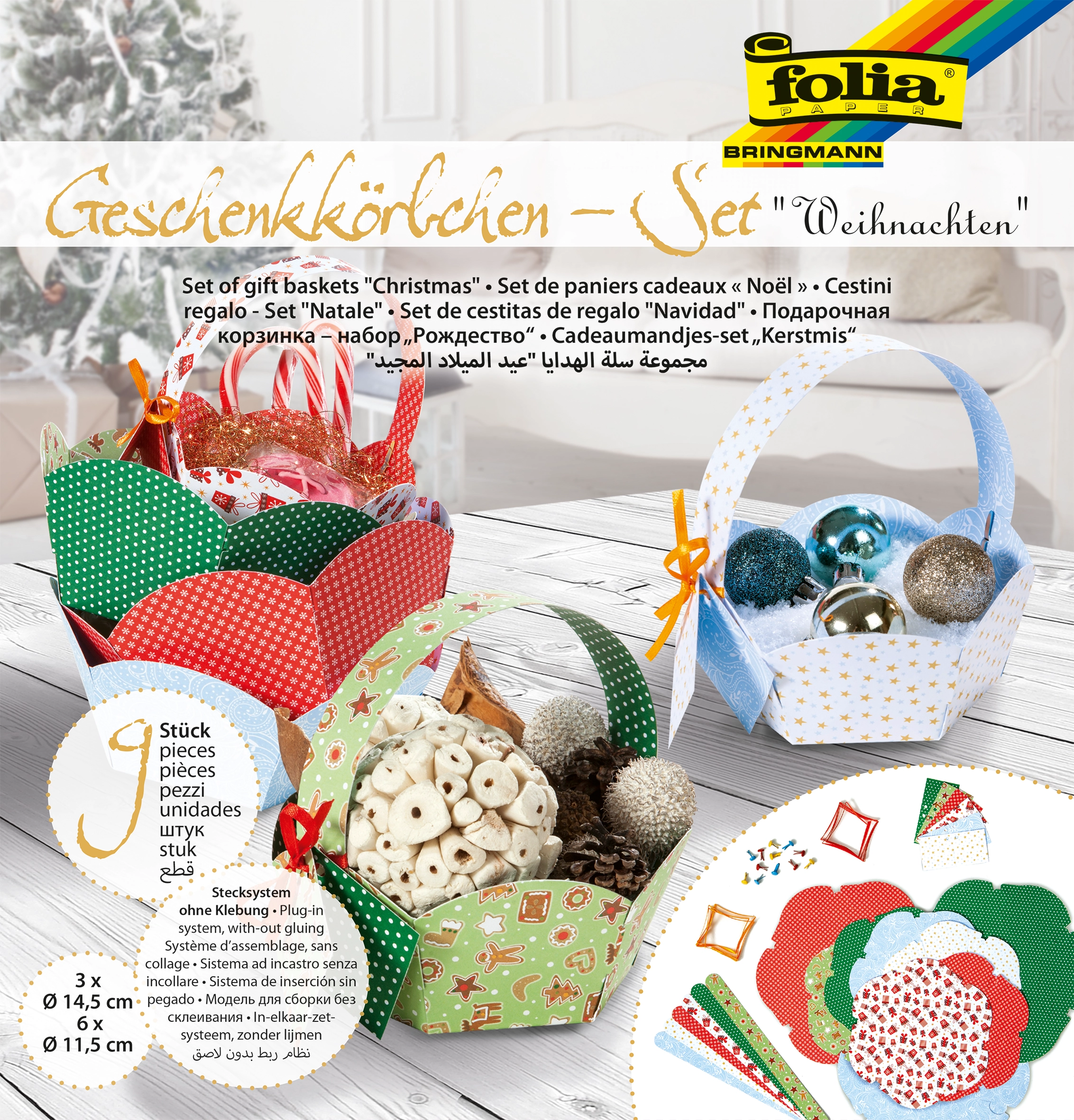 Geschenkkörbchen, Weihnachten, Ø 11,5 cm, Ø 14,5 cm, 9 Stück