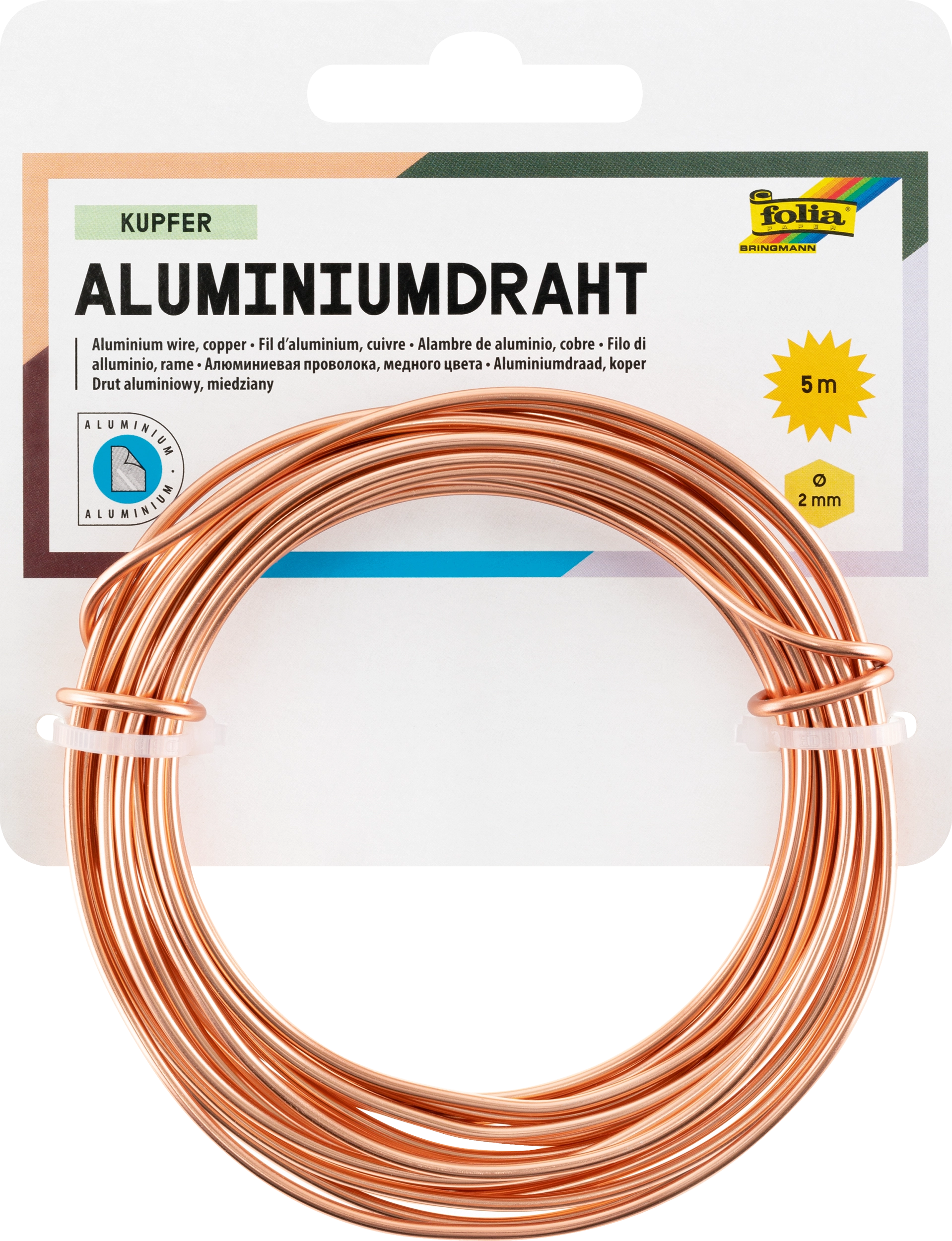 Aluminiumdraht, Kupfer, Ø 2 mm x 5 m, 1 Stück