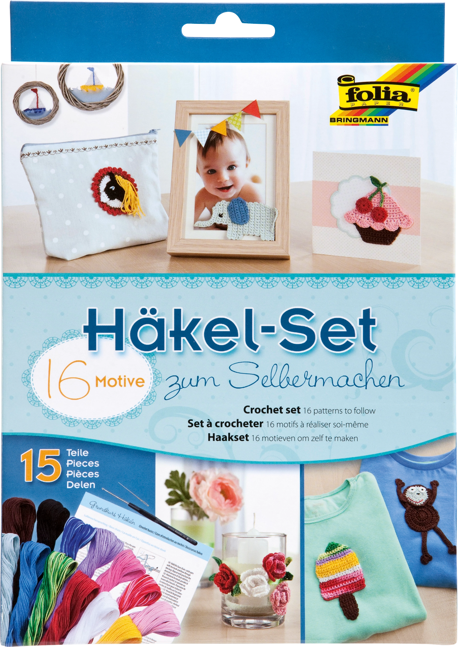 Crochet Kit, 16 Motifs, 15 parts