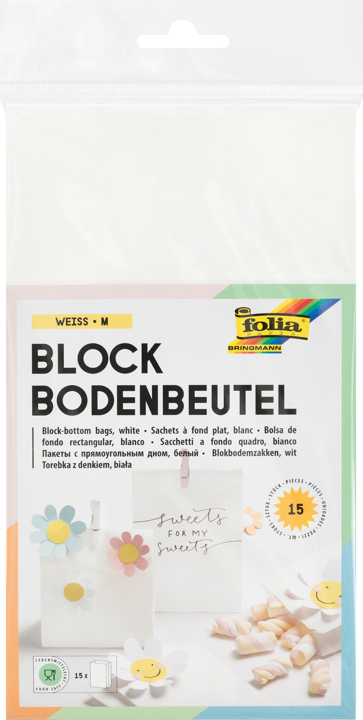 Blockbodenbeutel, Weiß, M, 15 Stück