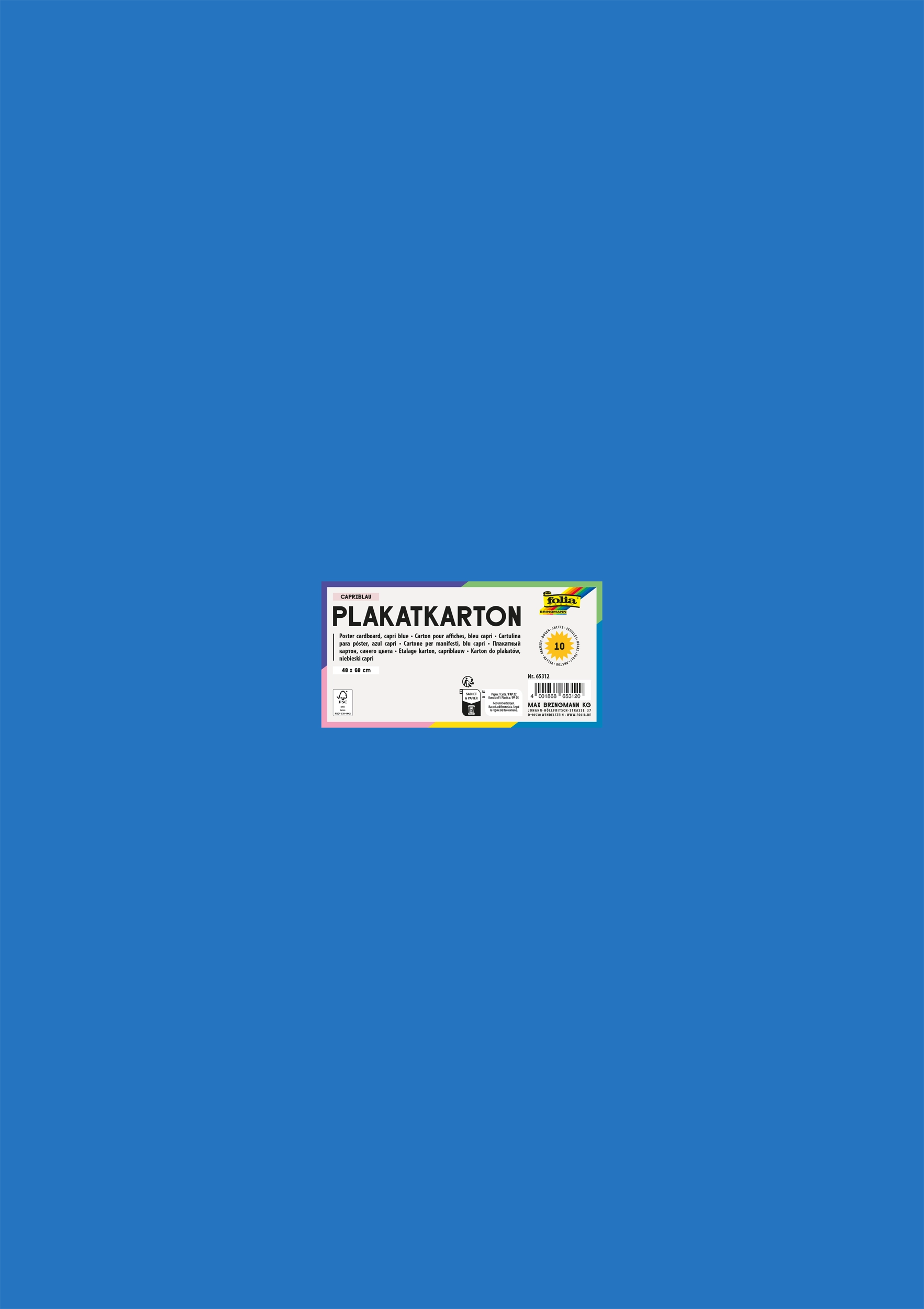 Plakatkarton, Capriblau, 48 x 68 cm, 380g/m², 10 Blatt