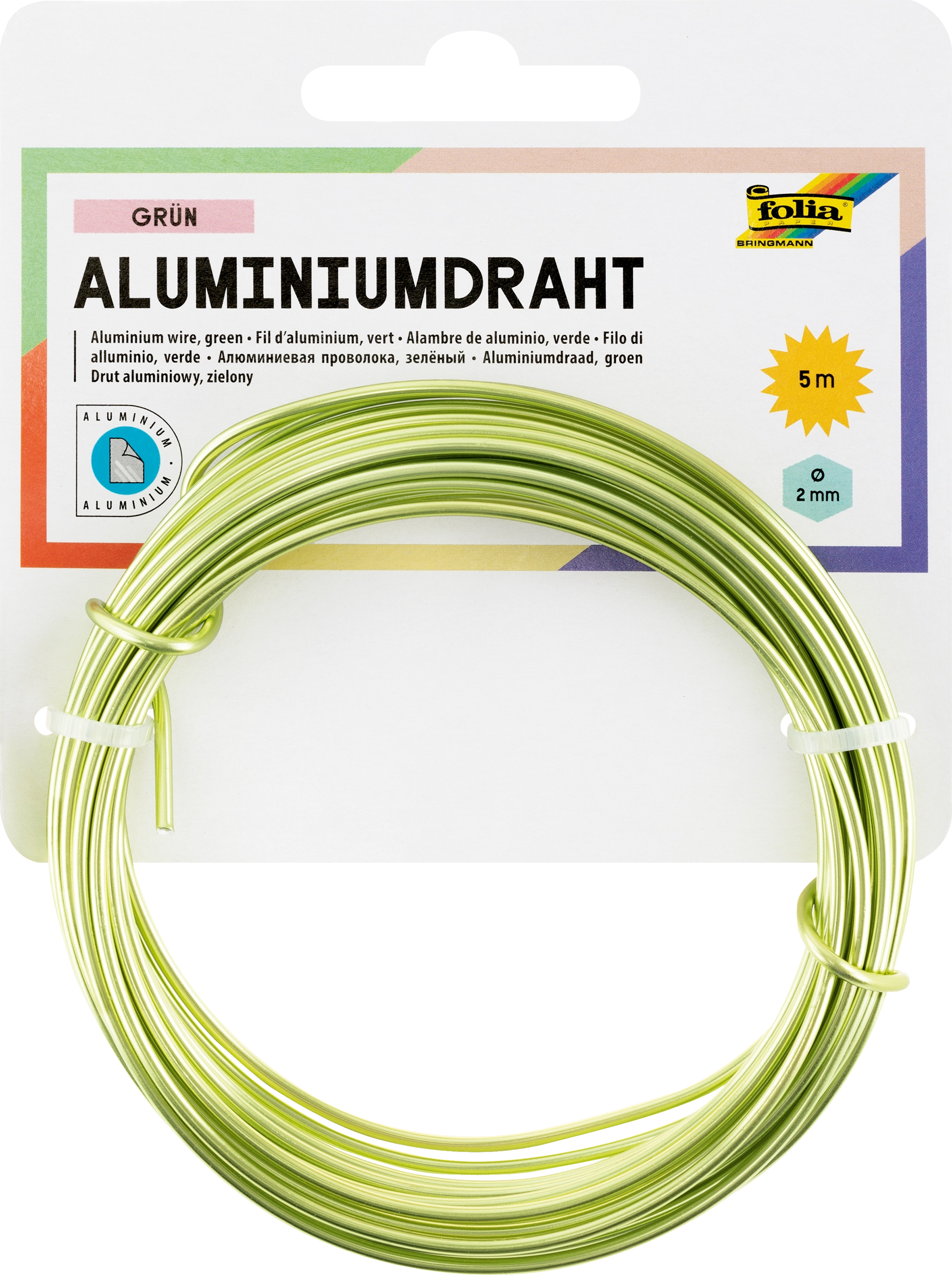 Aluminiumdraht, Grün, Ø 2 mm x 5 m, 1 Stück