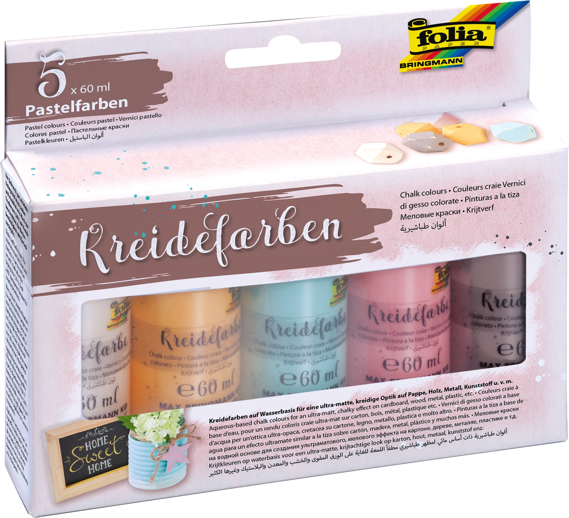 Kreidefarben Set, Pastell, Cremeweiß, Gelb, Hellblau, Rosa, Braun