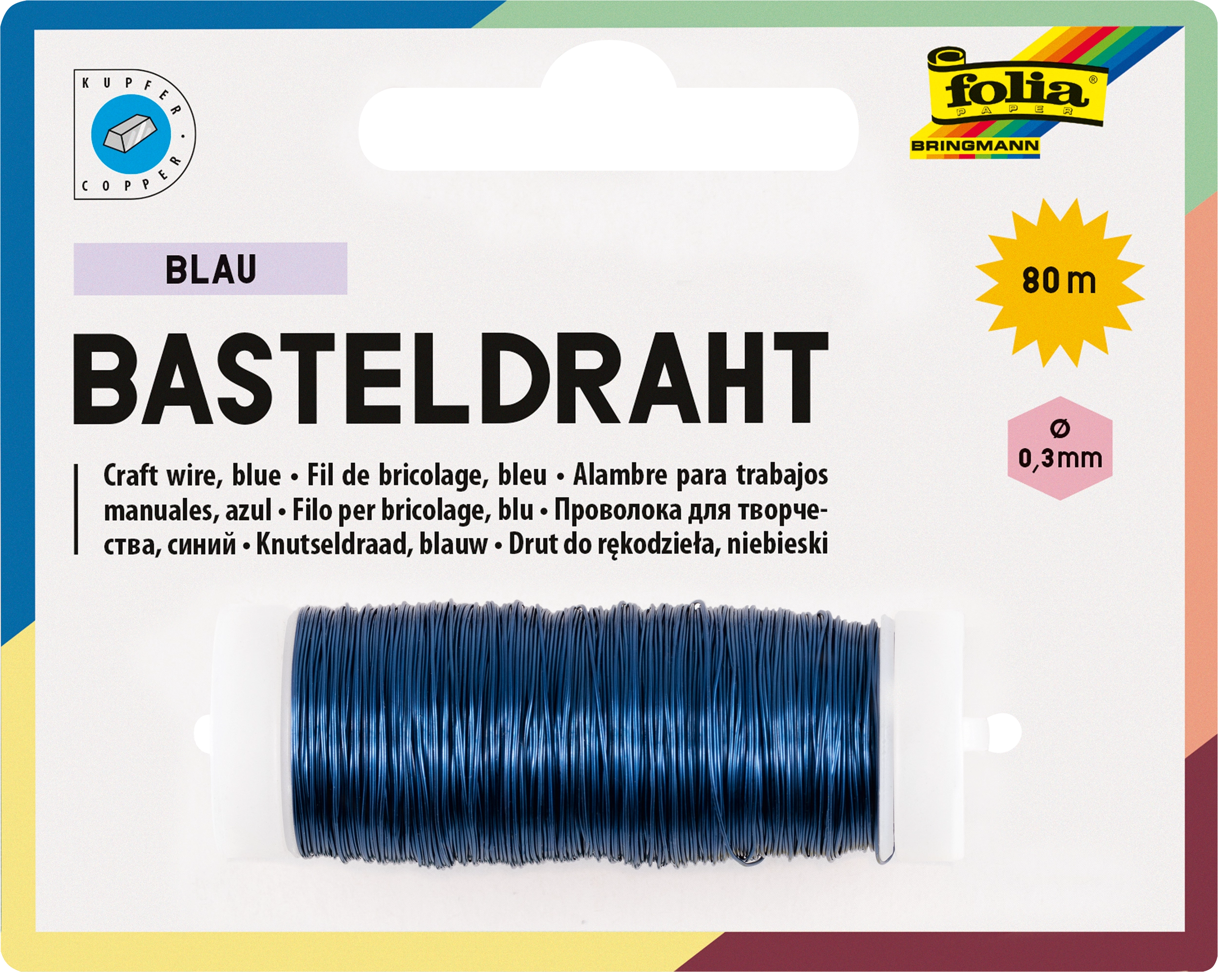 Basteldraht, Blau, Ø 0,3 mm x 80 m, 1 Spule
