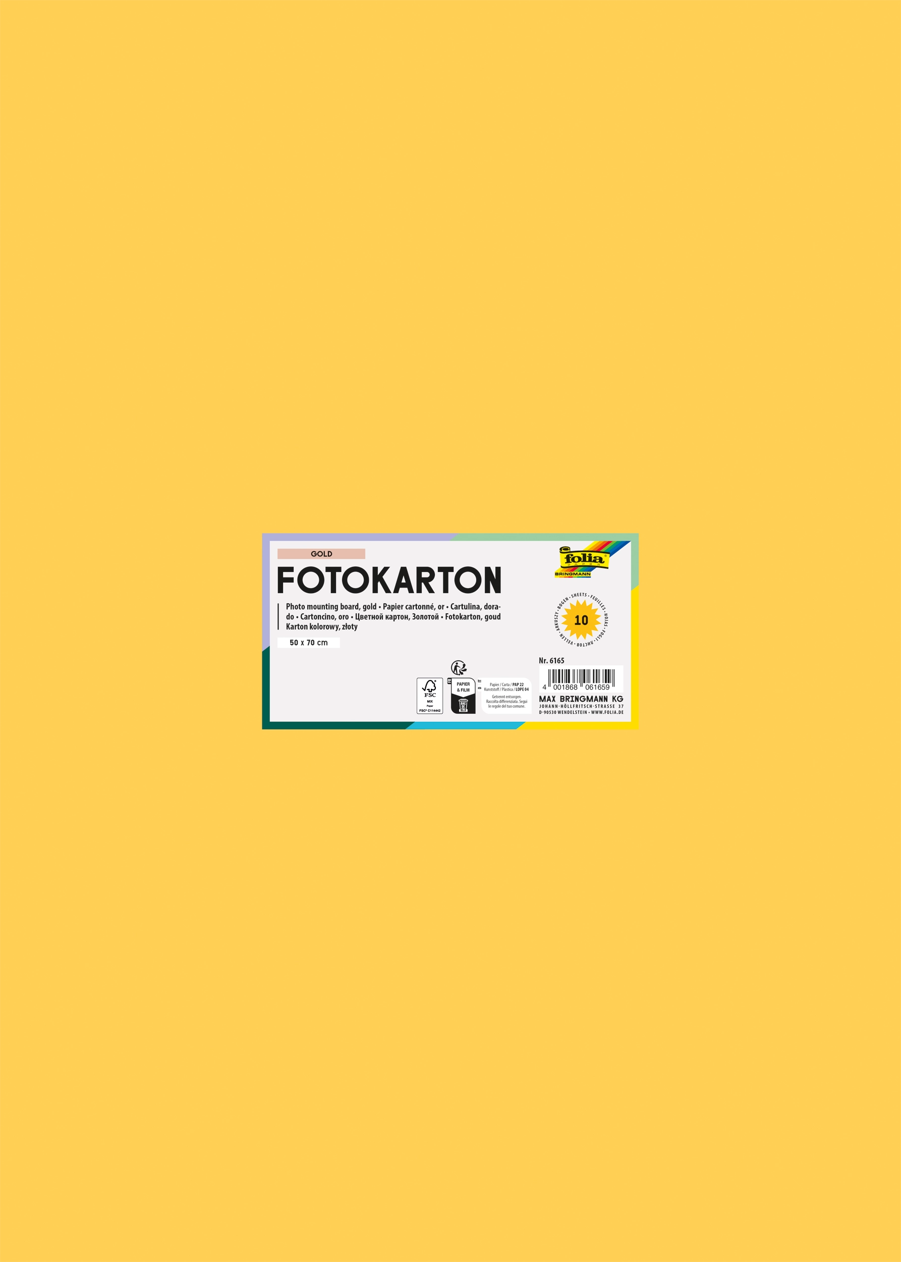 Fotokarton, Gold, 50 x 70 cm, 300 g/m², 10 Blatt