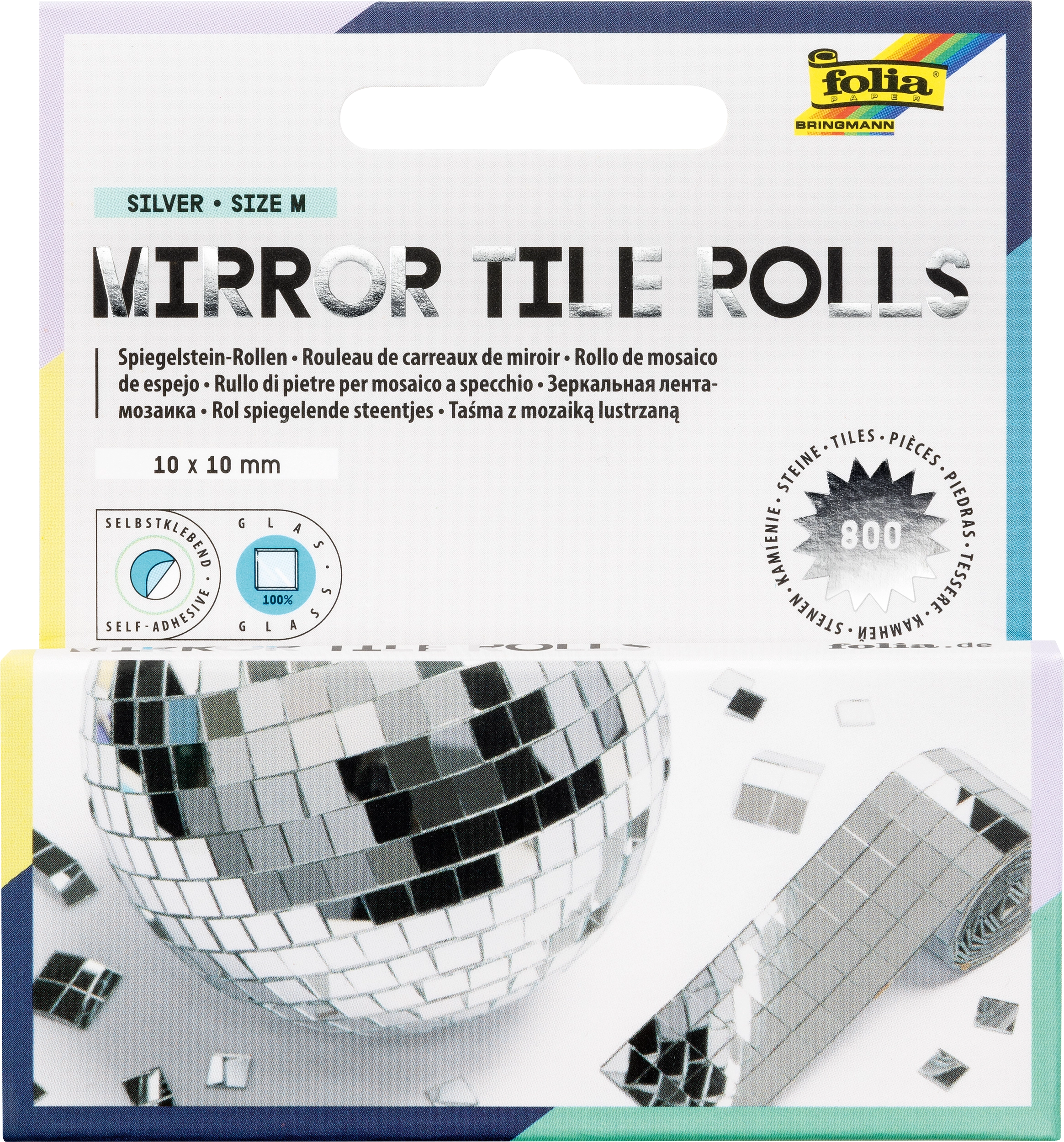 Mirror Tile Rolls, Silver, Size M, 10 x 10 mm, 800 pieces