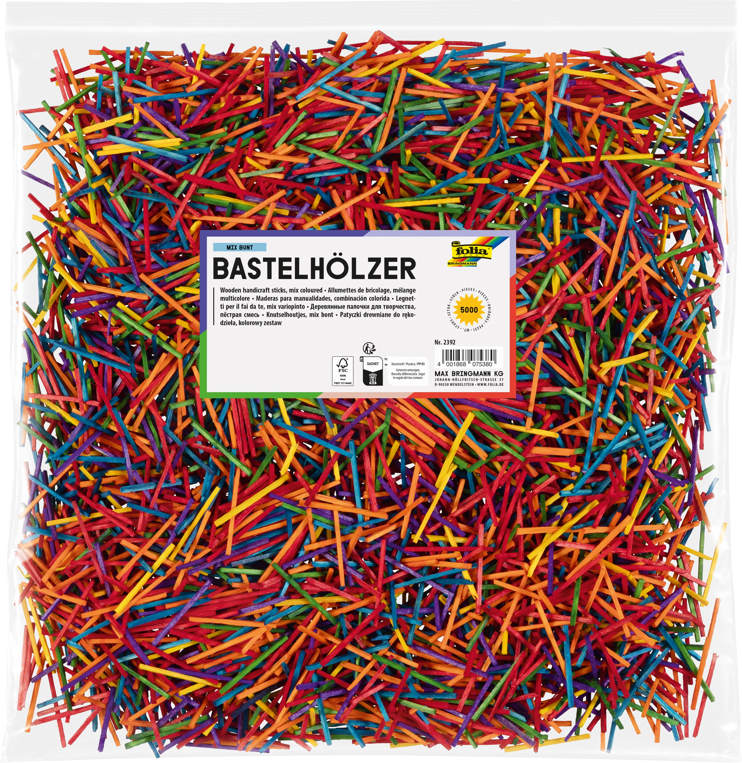 Bastelhölzer, Mix Bunt, 5000 Stück