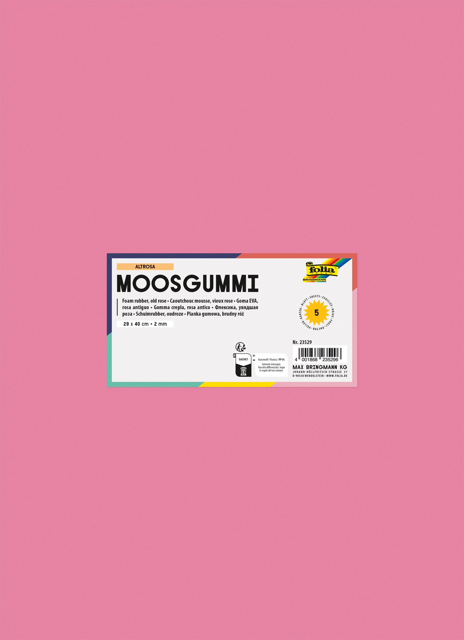 Moosgummi, Altrosa, 29 x 40 cm, 5 Blatt