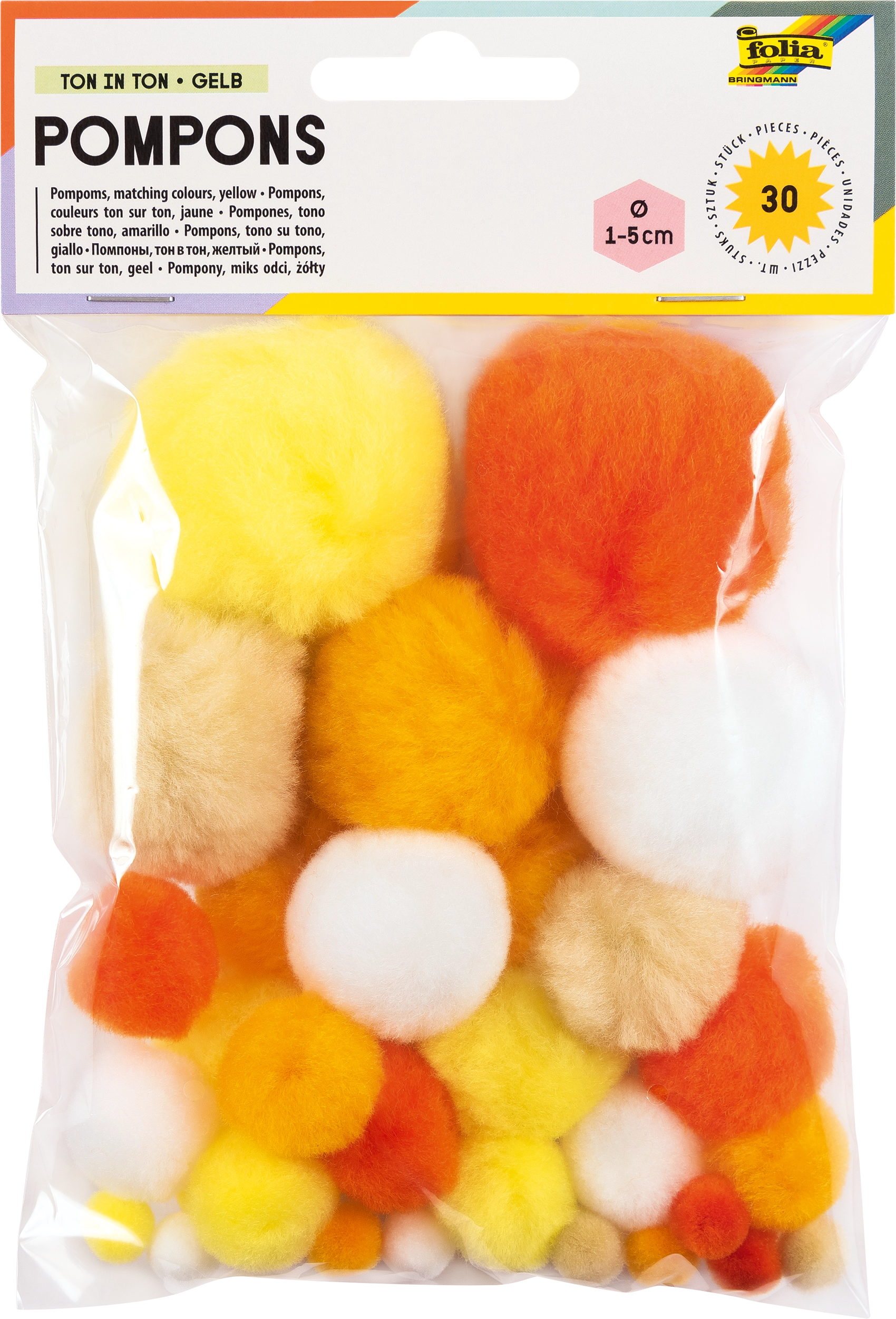 Pompons, Ton in Ton, Gelb, Ø 1 - 5 cm, 30 Stück