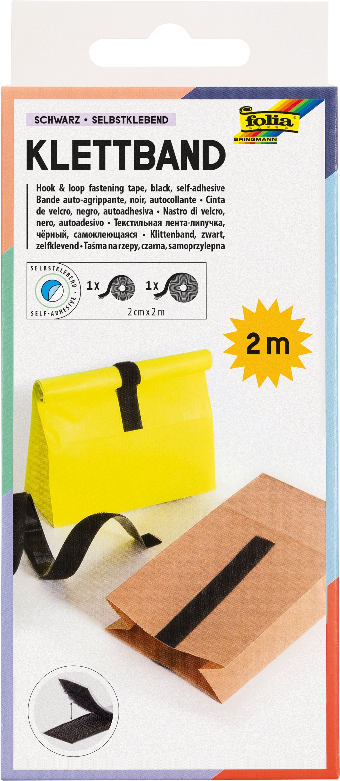 Klettband, Schwarz, Selbstklebend, 1 Band