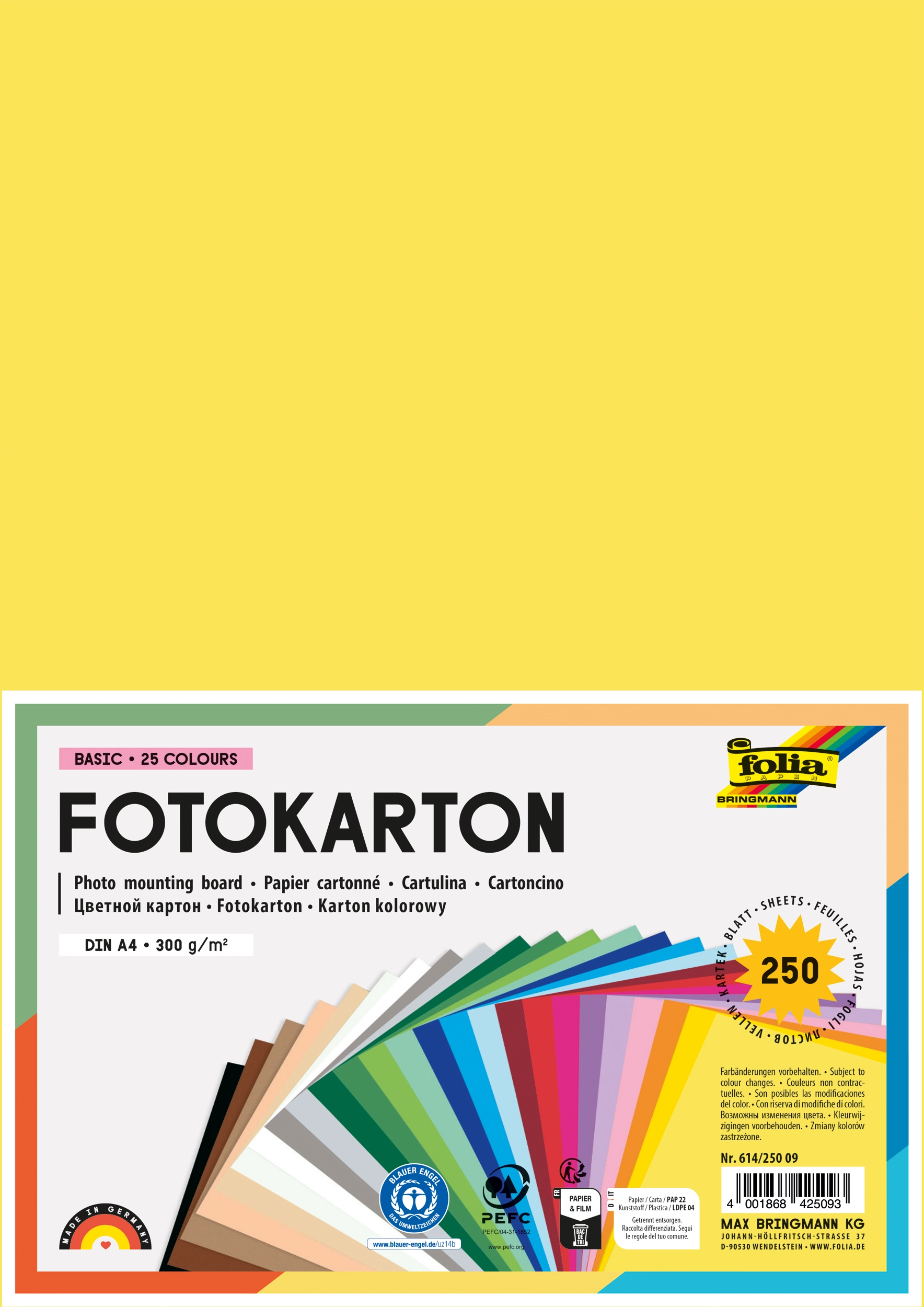 Photo Mounting Board, Basic, 25 Colours, DIN A4, 300 g/m², 250 sheets