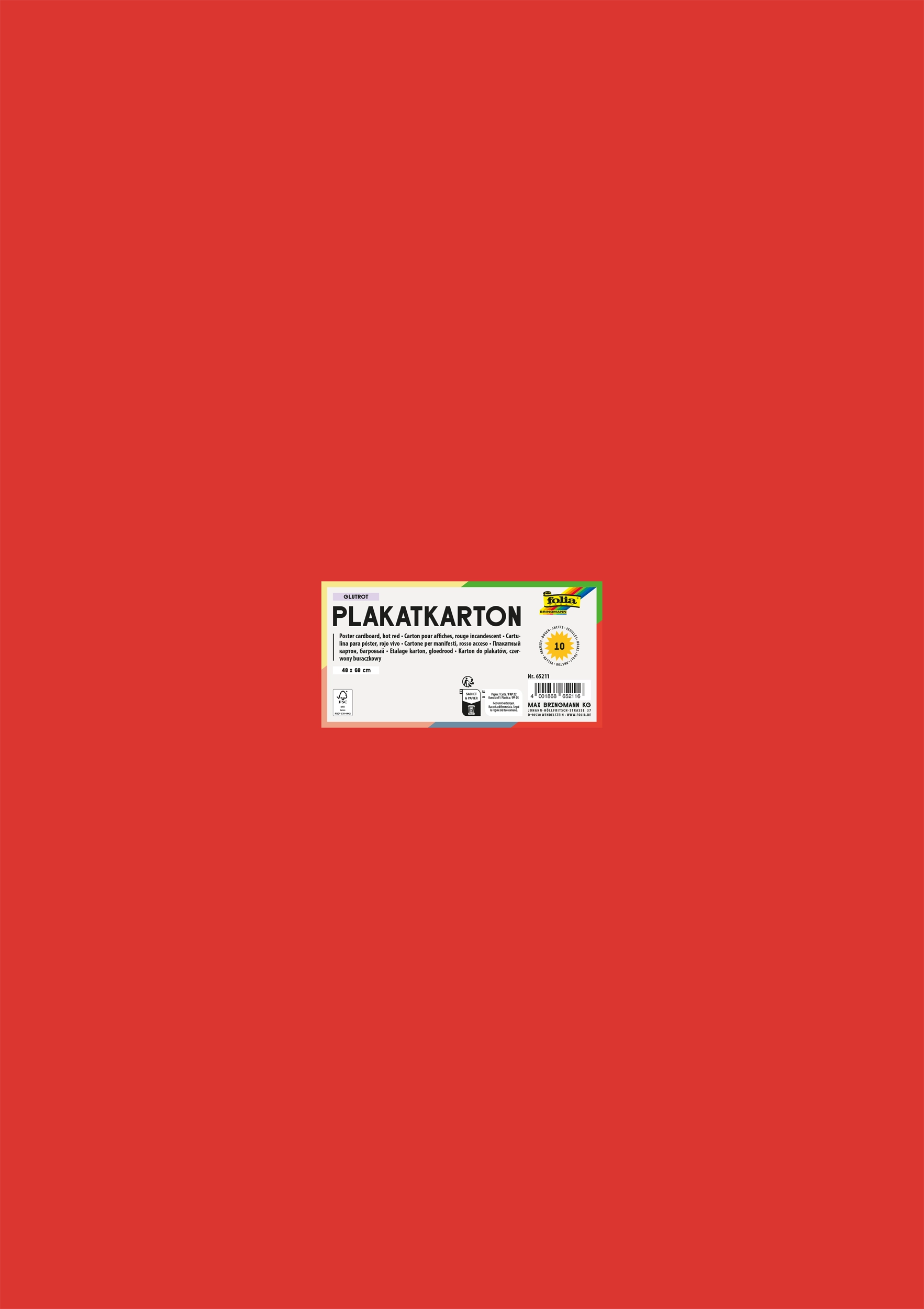 Plakatkarton, Glutrot, 48 x 68 cm, 380g/m², 10 Blatt