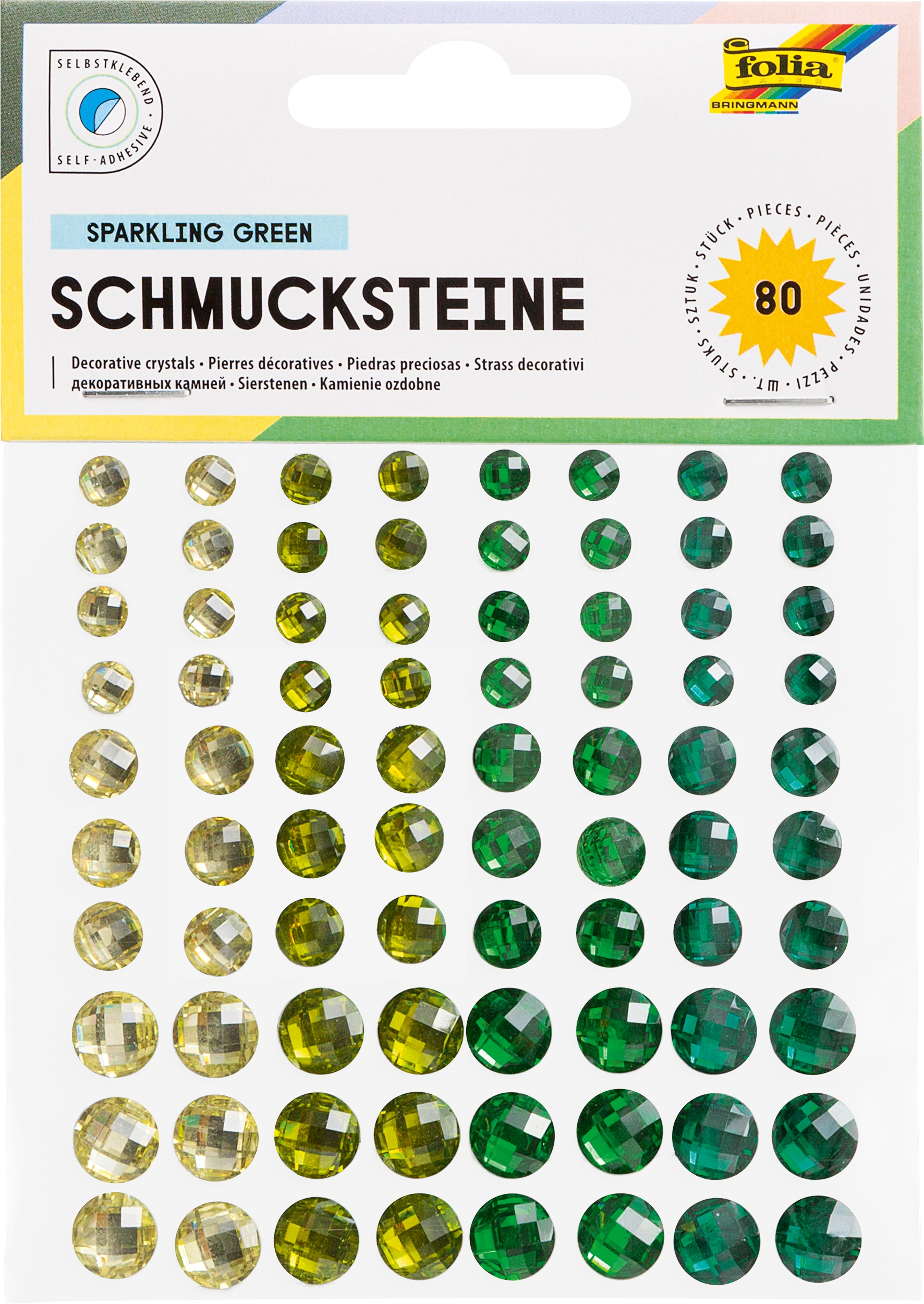 Schmucksteine, Strahlend Grün, Ø 6, 8, 10 mm, 80 Stück